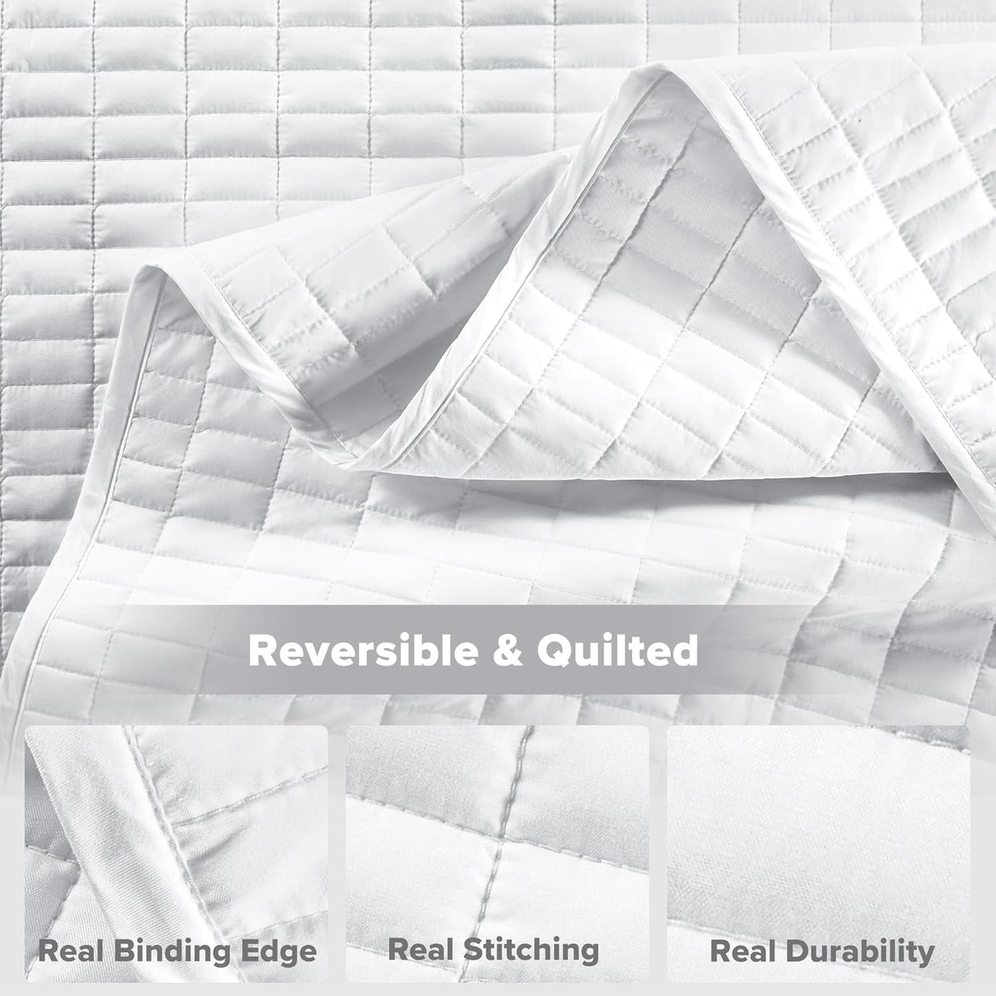 Comfort Spaces Kienna Quilt Sæt Luksus Dobbelt Stitch Sommertæppe Letvægts Blødt Helårs Sengetøj Matchende pudebetræk Hvid King Size tæppe (264,2 X 228,6 Cm) Naty Shop Dyner og dyner