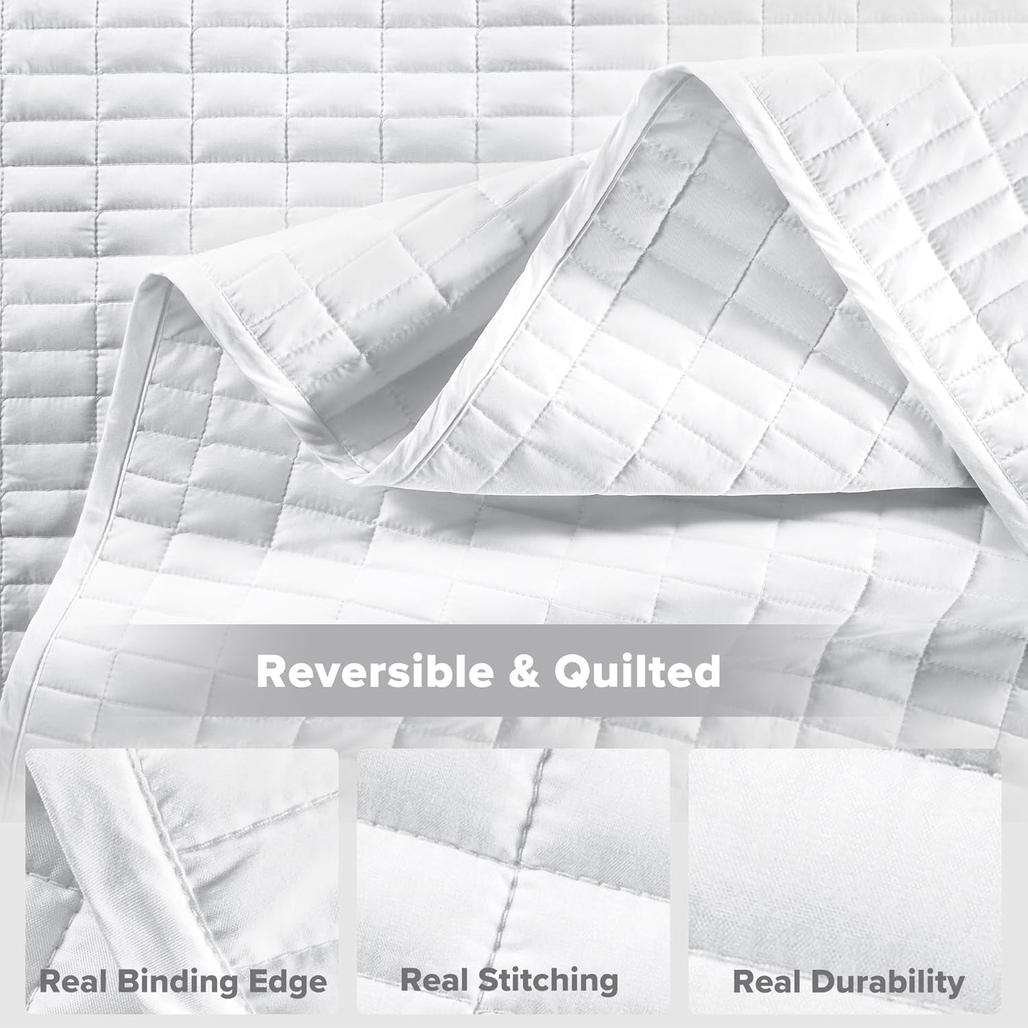 Comfort Spaces Kienna Quilt Sæt Luksus Dobbelt Stitch Sommertæppe Letvægts Blødt Helårs Sengetøj Matchende pudebetræk Hvid King Size tæppe (264,2 X 228,6 Cm) Naty Shop Dyner og dyner