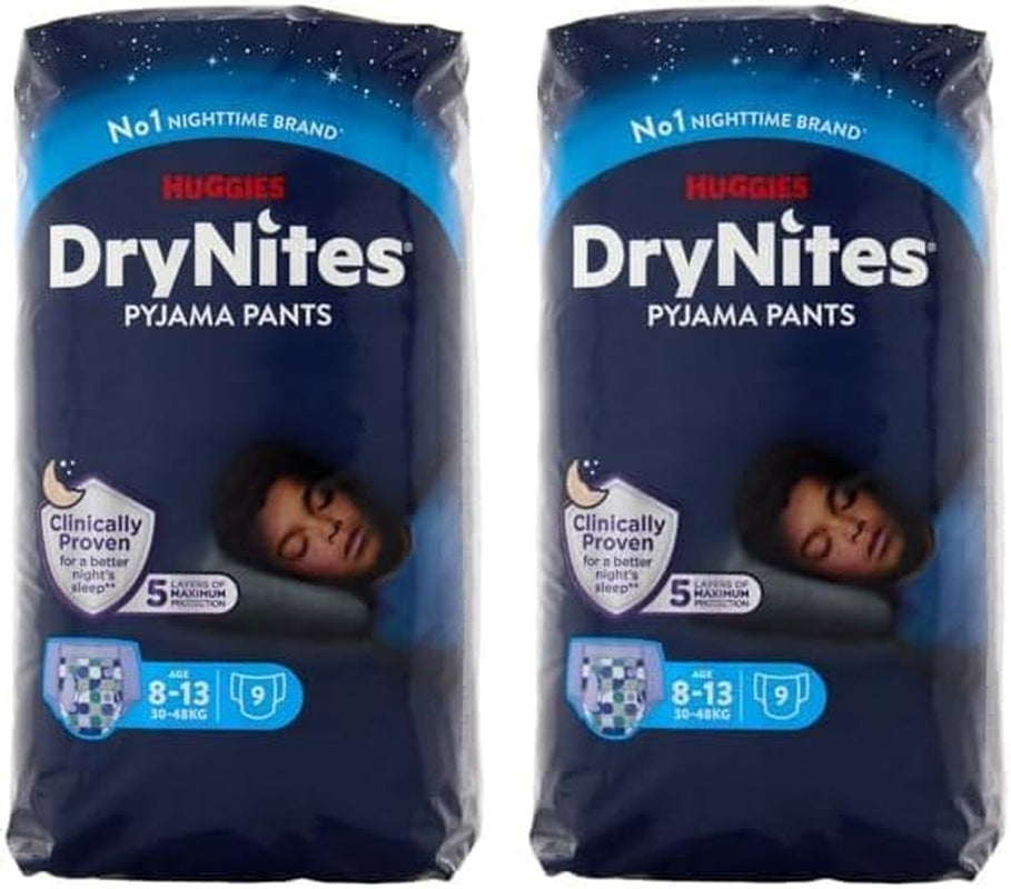 Huggies DryNites Super Absorberende Natbefugtningsbleer til drenge 8-13 år (30-48 kg) 27 Count (3 x 9 Count) Trussebleer