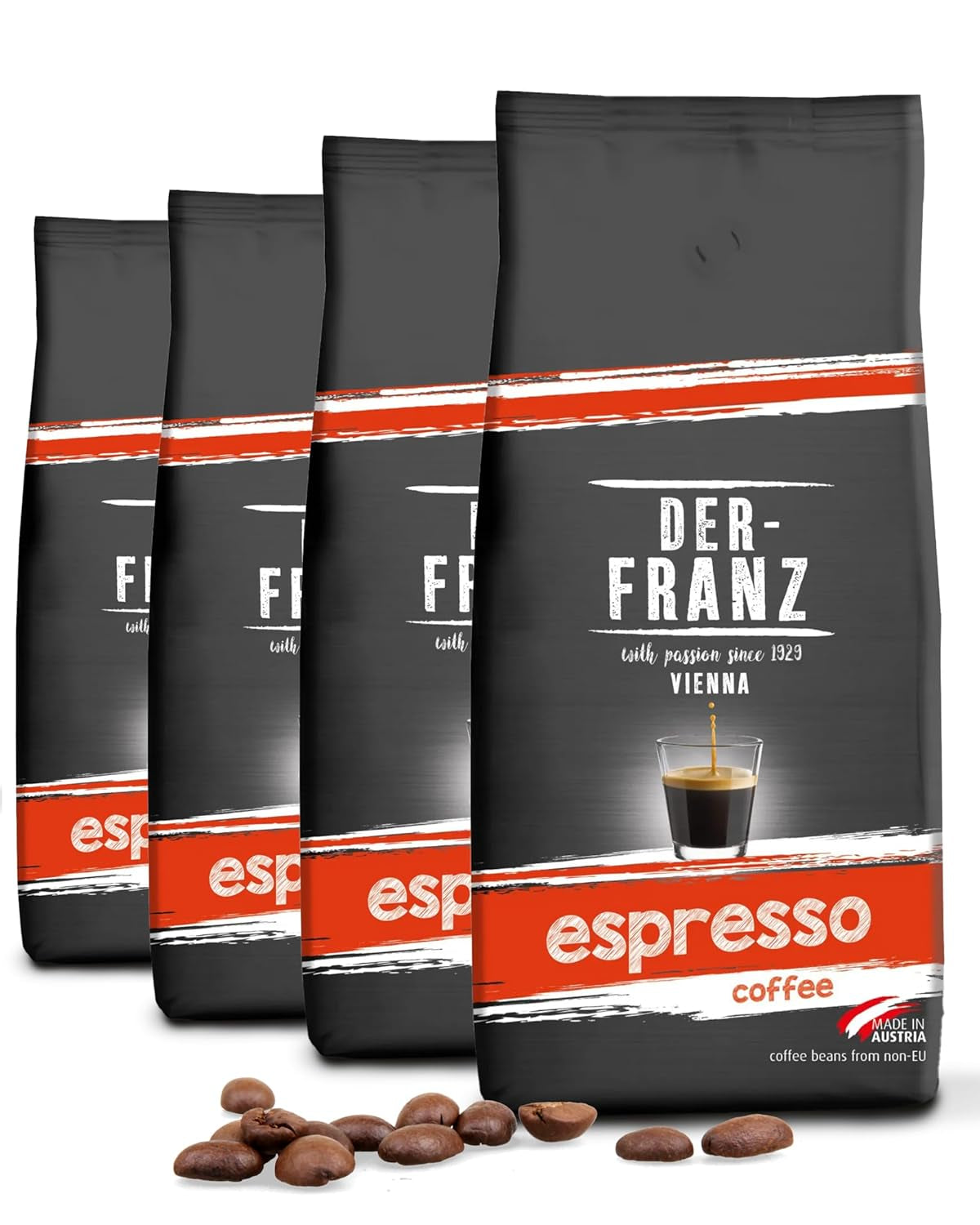 Der-Franz Espresso Kaffee, Intensität 5/5, Arabica og Robusta, ganze Bohne, 4 x 1000 g