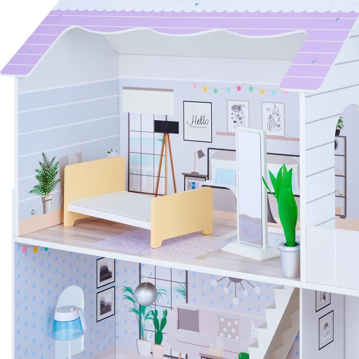 Teamson Kids Olivias Little World Giant dukkehus med 16 dukketilbehør, trædukkehus med møbler, 3-etagers, børnedukkehus til 12 tommer/30 cm dukker, alder 3 år+ Naty Shop dukkehuse