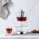 Karaca Dora Borosilikatglas-kedelsæt med rustfrit stål-te-temaskine, 2L-kedel og 1L-glaskedel med infuser, tyrkisk kedel, Caydanlik, tyrkisk urtetemaskine, løs te, XL
