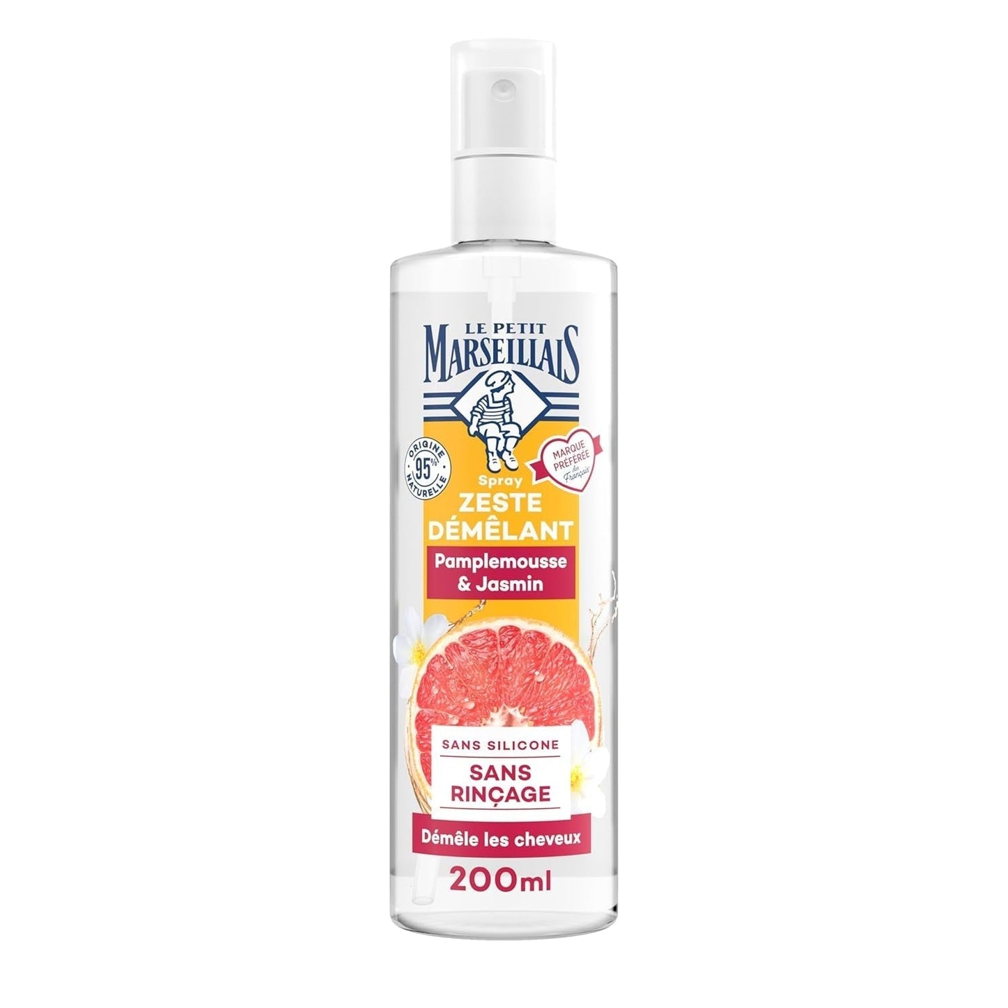 Le Petit Marseillais | Grapefrugt Jasmin Detangling Spray (200 ml flaske) - Leave-in detangling Care - 95 % naturligt og silikonefri detangling produkter Naty Shop Standard titel