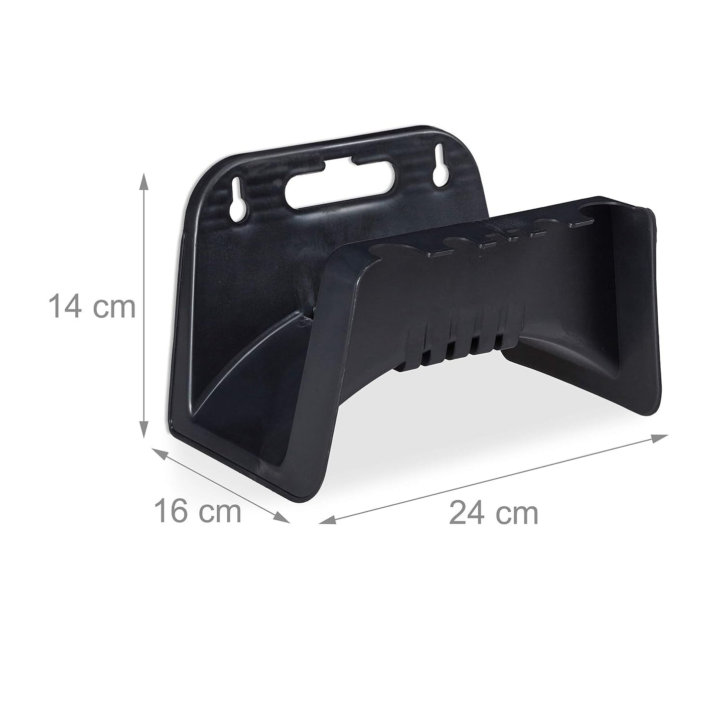 Relaxdays Slangeholder, Plast Vægmonteret Slangeholder, Haveslangeophæng, Højde 14 x 24 x 16 cm, Sort