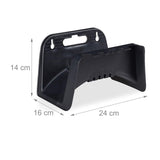 Relaxdays Slangeholder, Plast Vægmonteret Slangeholder, Haveslangeophæng, Højde 14 x 24 x 16 cm, Sort