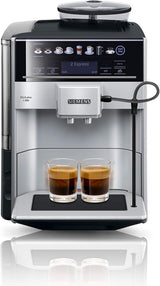 Siemens EQ.6 plus s300 automatisk espressomaskine TE653501DE, til mange kaffespecialiteter, mælkeskummer, keramisk kværn, dobbelt kaffefunktion, anti-kalk, automatisk damprensning, 1500 W, sølv