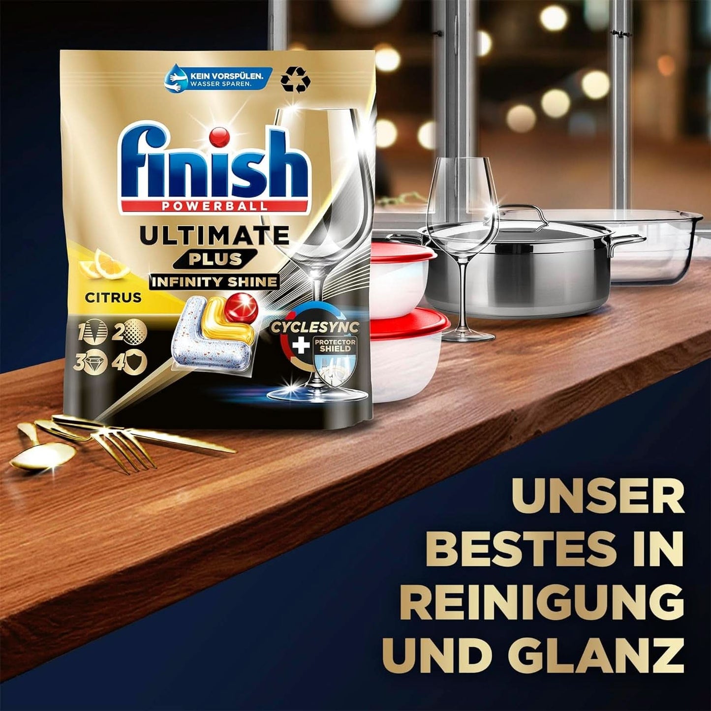 Finish Ultimate plus Infinity Shine Citrus Opvaskemaskine Tabs - Tabletter til opvaskemaskine, intensiv rengøring - 105 kapsler, citron Naty Shop