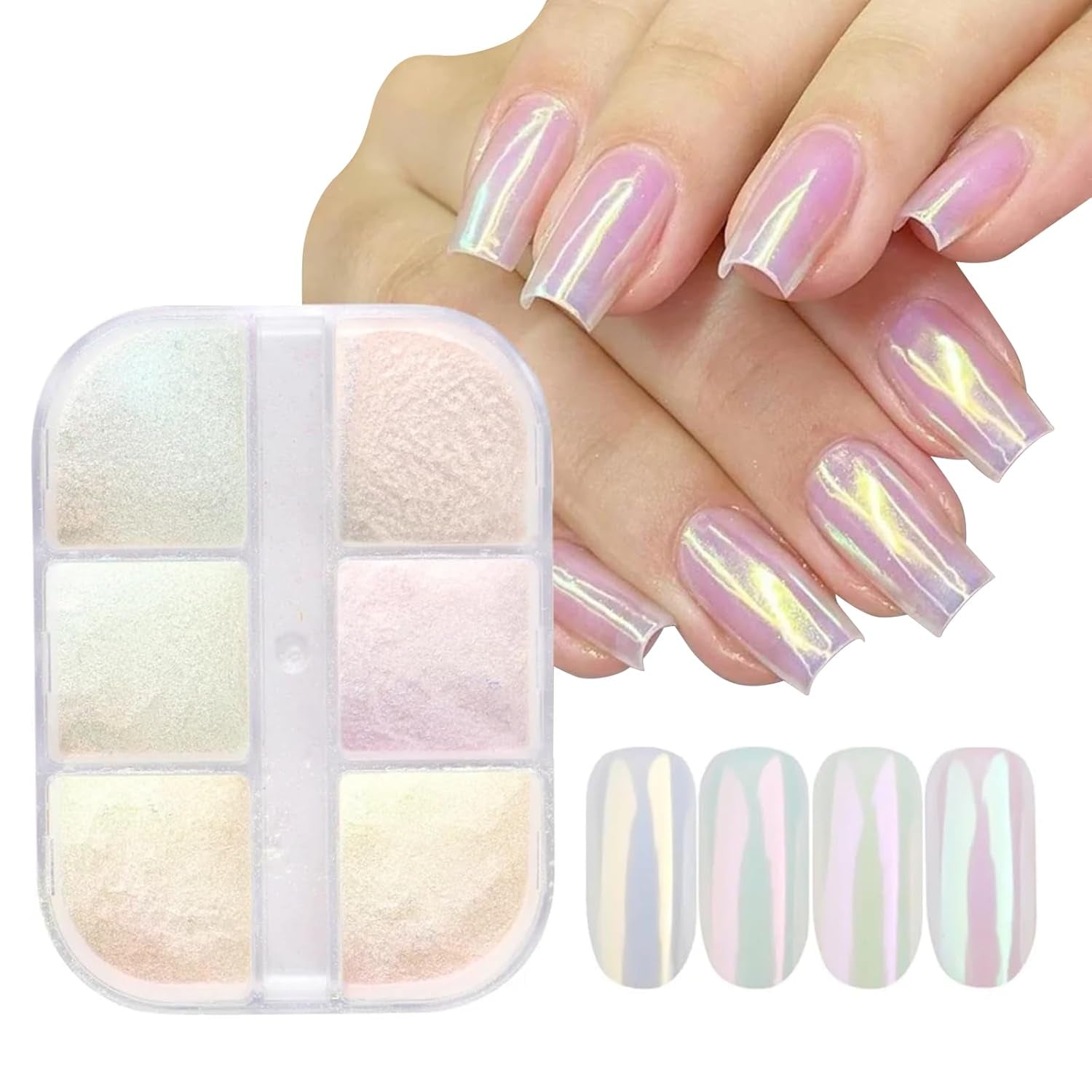 Chrome Nail Powder Aurora Ice Shimmer Chrome Pigment Powder 4 STK Chrome Powder Nägel Nail Art Nageldesign