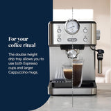 De'Longhi Classic EM450.M portafilter espressomaskine med professionel mælkeskummer, fuld metalhus, 15 bar, 1,7 l vandtank, rustfrit stål/metal