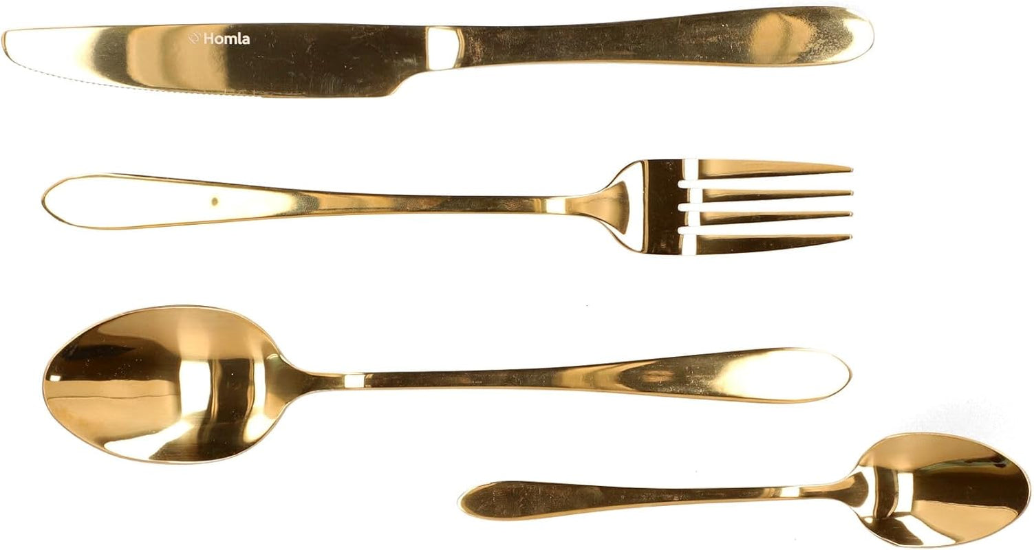 HOMLA Abele Besteckset Für Vier Personen 16-Teilig Edelstahl Hygienisk Elegant Leicht Zu Reinigen Gold Kitchen Naty Shop