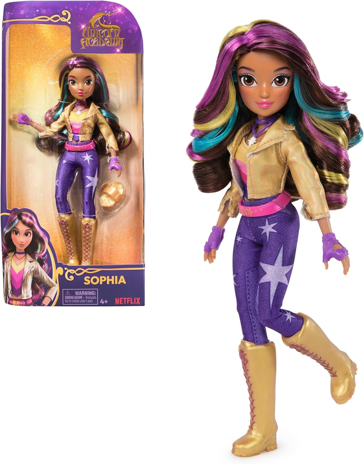 Unicorn Academy Deluxe Masked Ball Sophia - 24 cm dukke fra den populære Netflix-serie med 2 outfits, klassisk påklædning og rollespil, alder 4+ Naty Shop Dolls Sophia dukke dress up
