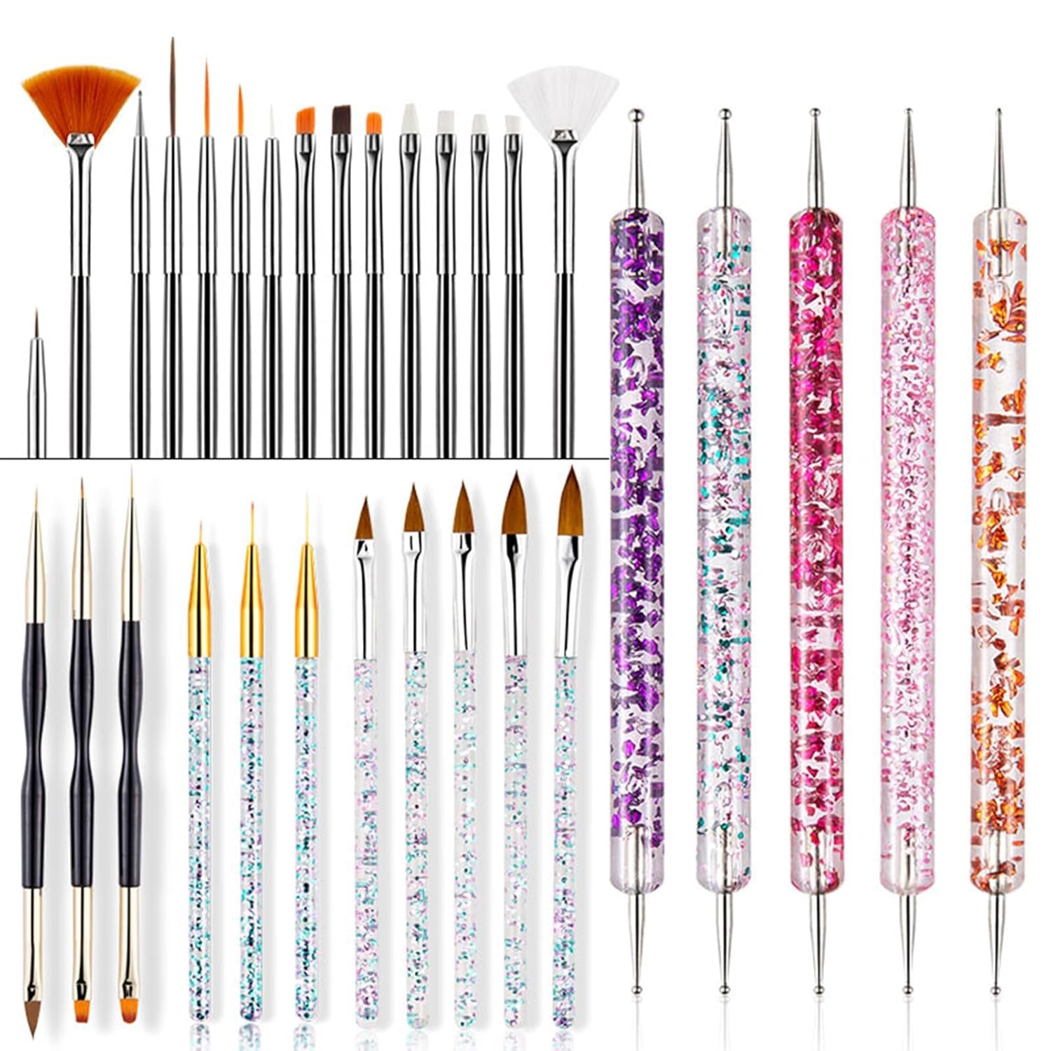 31 Stück Professionelle Nagel Pinsel Set, Dual-Ended Nagelpinsel, Pinsel Für Gelnägel, Akryl Nail Art Pen, Nail Art Dotting Tools, Nail Brush Für DIY Nagelkunst Salon Design