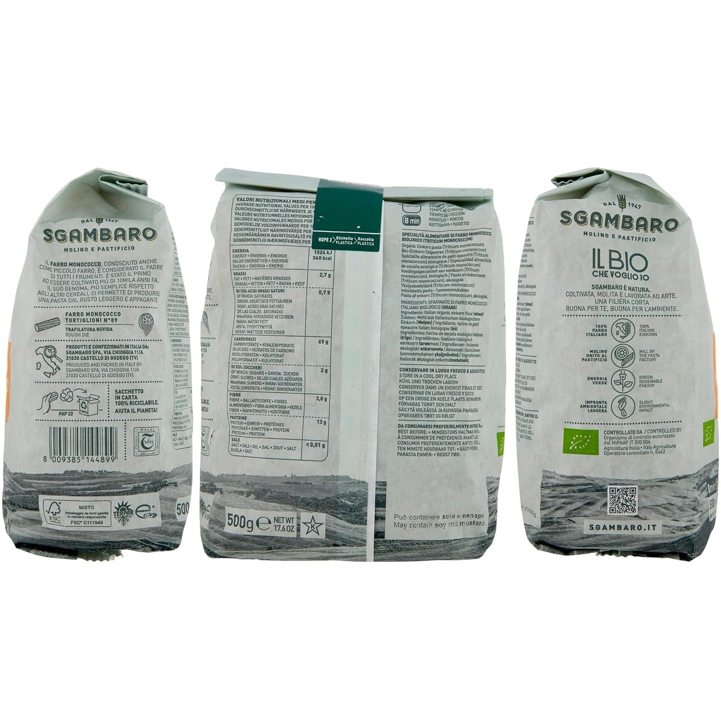 Økologisk Tortiglioni Pasta nr. 89 - 500g Fedtfattig hvedepasta – Lavt fedtindhold – Kilde til fibre og protein