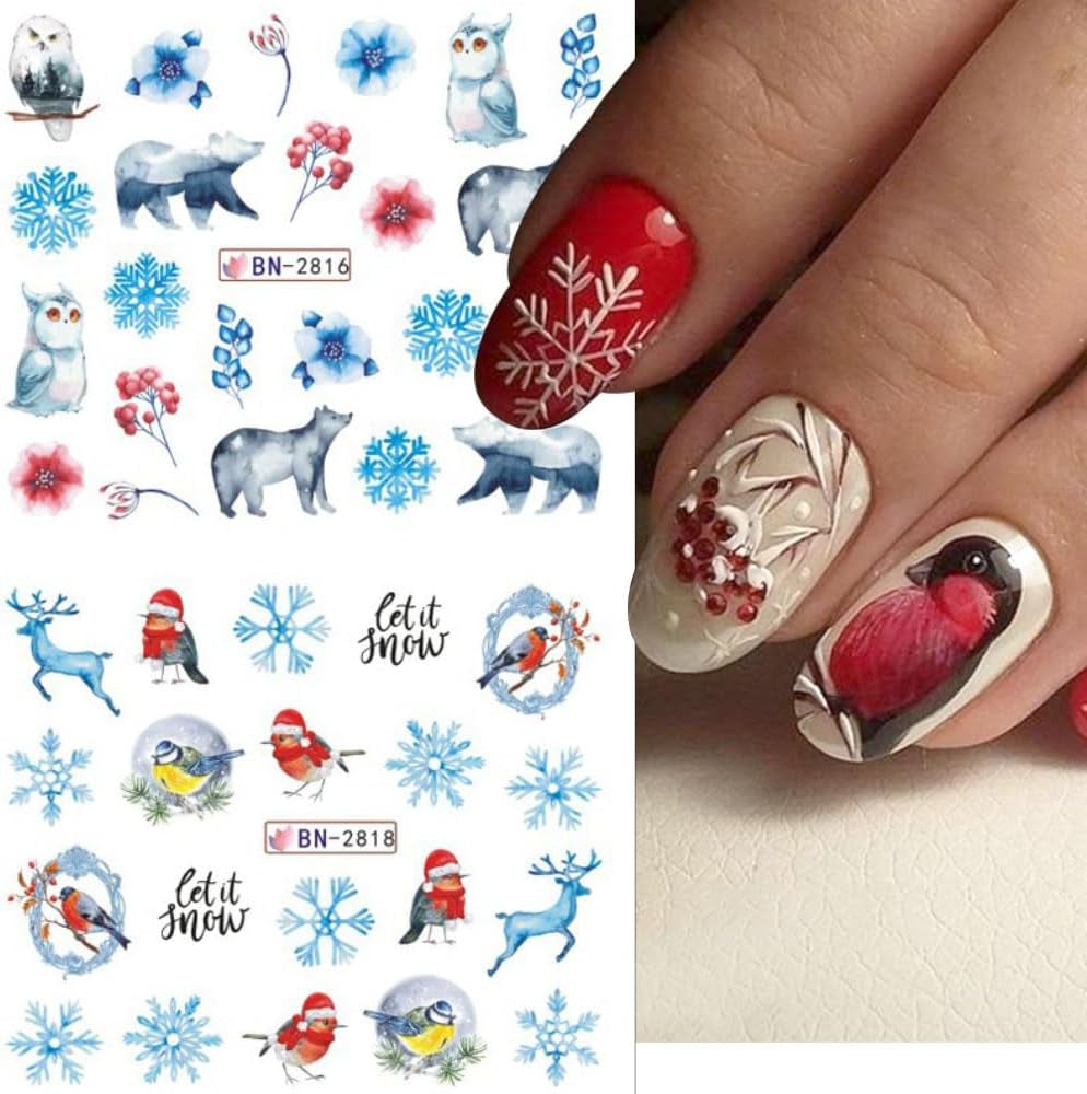 3D Jule-negleklistermærker Selvklæbende vandoverførsel Juletræ Snefnug Elgpingvin Jul Neglekunst Vinternegledesign Juleklistermærker Negletilbehør
