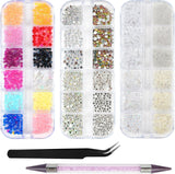 Harz Strasssteine ​​4200 Stk Strass Kristalle 1Mm-5Mm Gemischte Kinder Bastelsachen Kit Mit Strass Mit Picking Pinzette Und Stift Für DIY Nägel Kleidung Kunsthåndværk Gemischt Becher Party (A)
