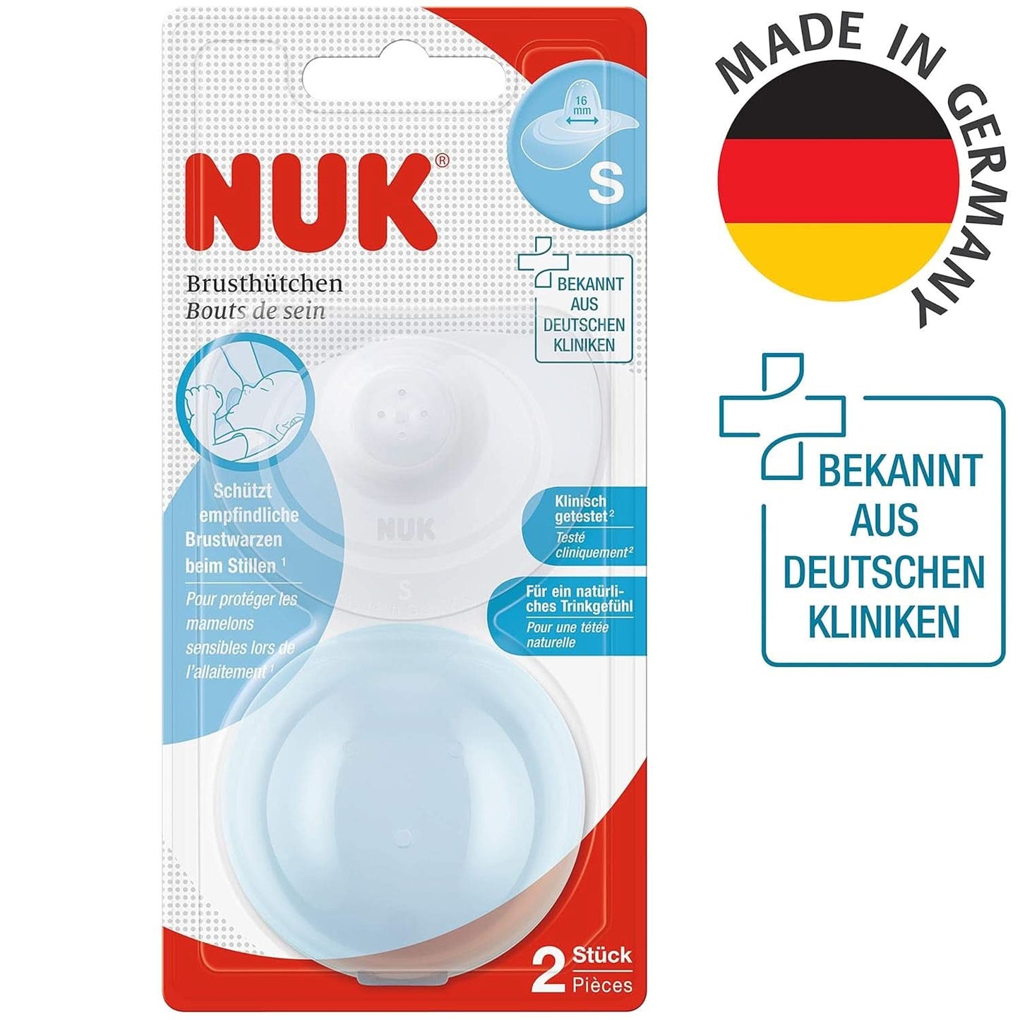 NUK brystvorte skjolde | Amning brystvorteskjolde | Beskytter mod ømme brystvorter | Tynd silikone | Størrelse S (16Mm) | 2 stk Babymad og ammetilbehør Naty Shop