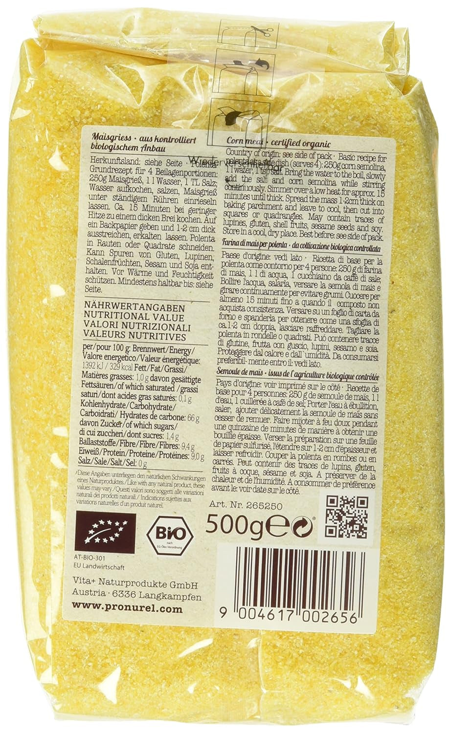 Verival Maisgrieß - Bio, 6Er Pakke (6 X 500 G pose) - Bio Cereale Naty Shop