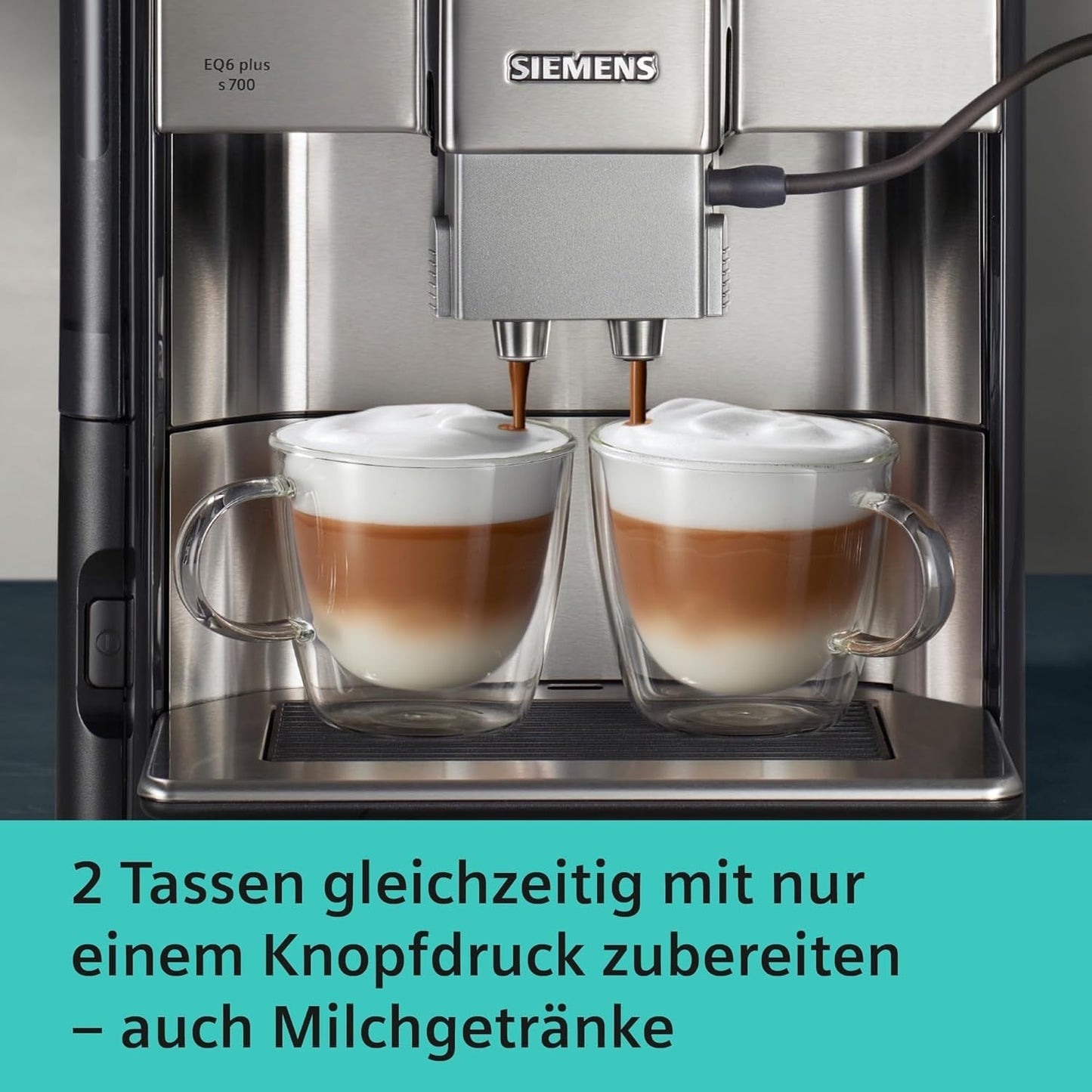 Automatisk espressomaskine Siemens EQ.6 plus s700 TE657503DE, til mange kaffespecialiteter, mælkeskummer, keramisk kværn, dobbelt kaffefunktion, anti-kalk, automatisk damprensning, 1500 W, rustfrit stål