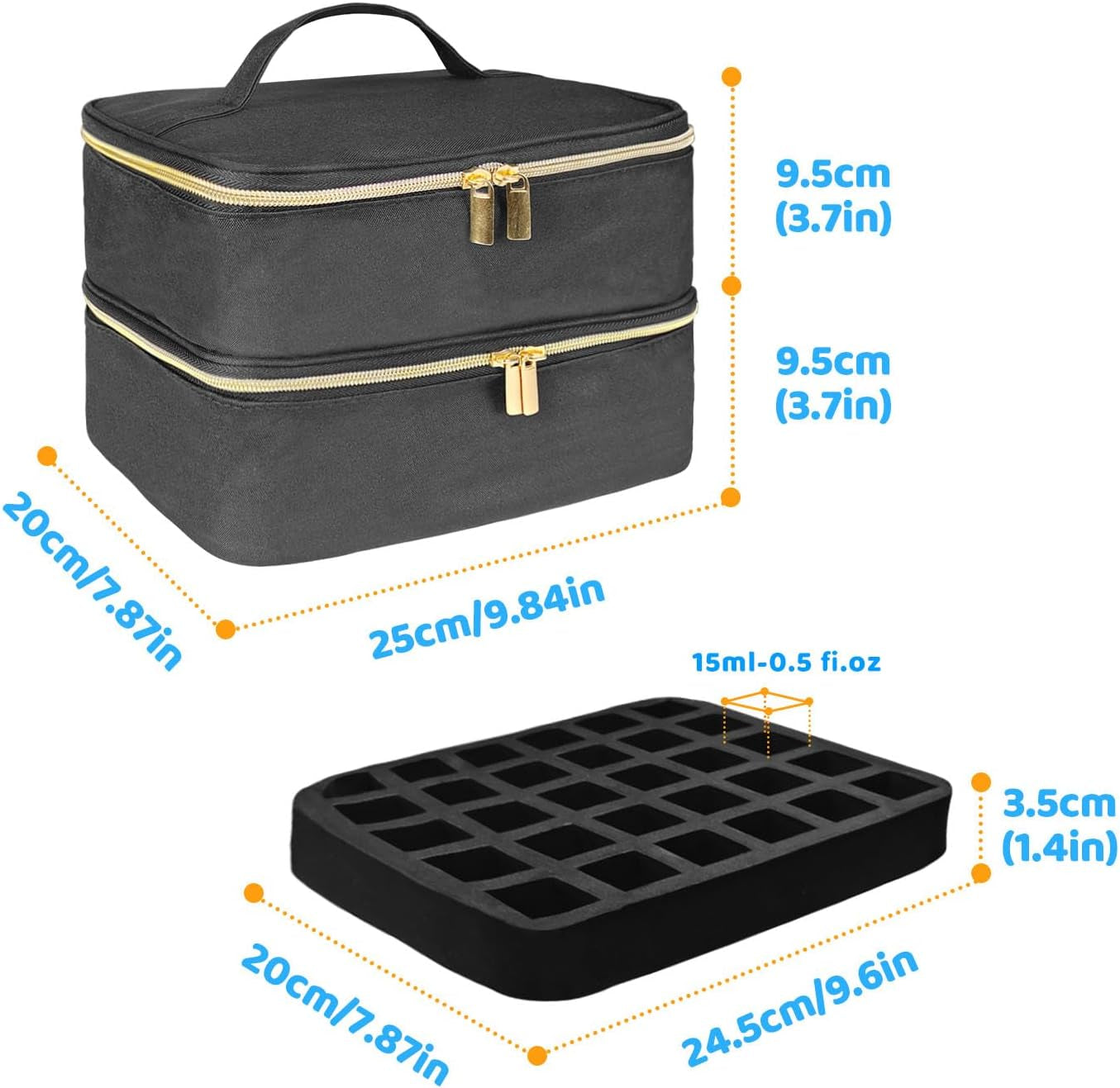 Nail Lacquer Organizer Tasche, Doppelschicht Nail Lacquer Opbevaringsboks, Organizer Koffer Für Nageldesign Kosmetiktasche Für 30 Flaschen Neonail Base(15Ml-0.5 Fl.Oz) & 1 Neglelampe(Schwarz)