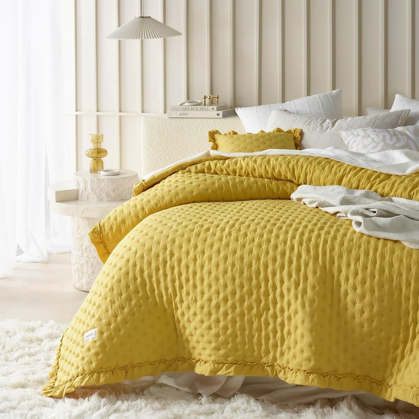 Molly Elegant sengetæppe i pudderrosa 170 X 210 cm Alsidigt sengetæppe som sengetæppe eller sofa Smedetæppe til seng og sofa Tæppestil Ideel som sengetæppe Senge og tæpper Besuche den ROOM99-Store Sennep 200X220