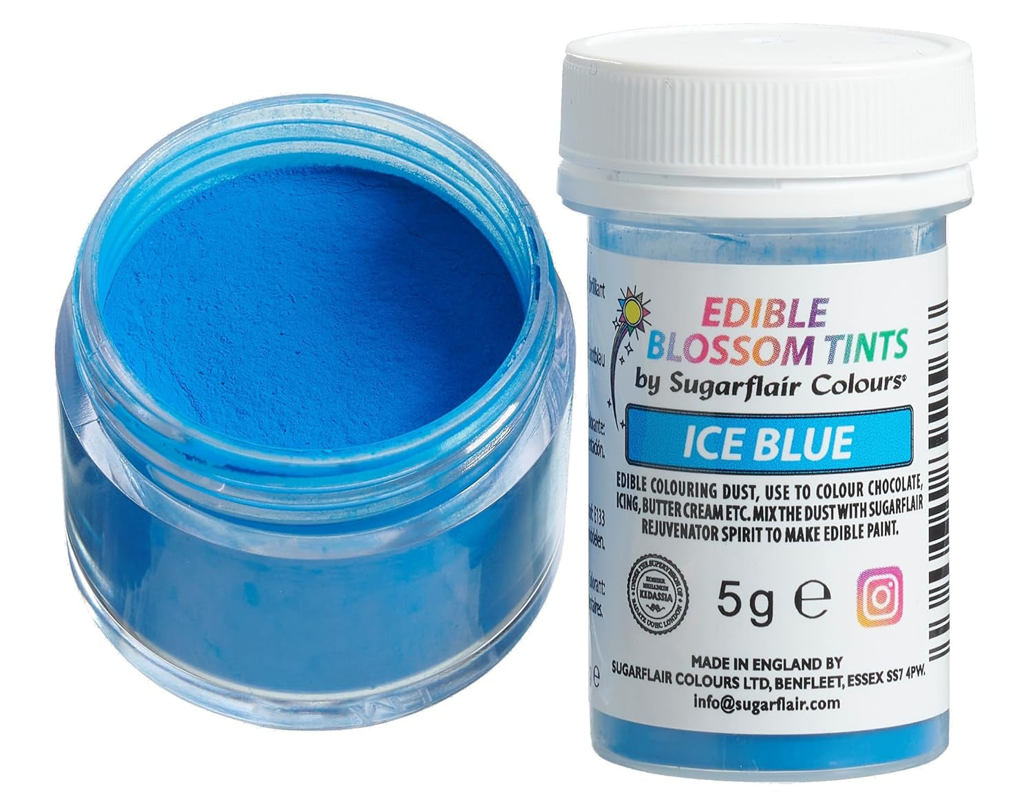 Sugarflair Blossom Tint Dust Ice Blue Food Coloring Powder - Madfarvepulver til kagepynt, fondant, glasur, chokolade, smørcreme, macarons og mere - 5G