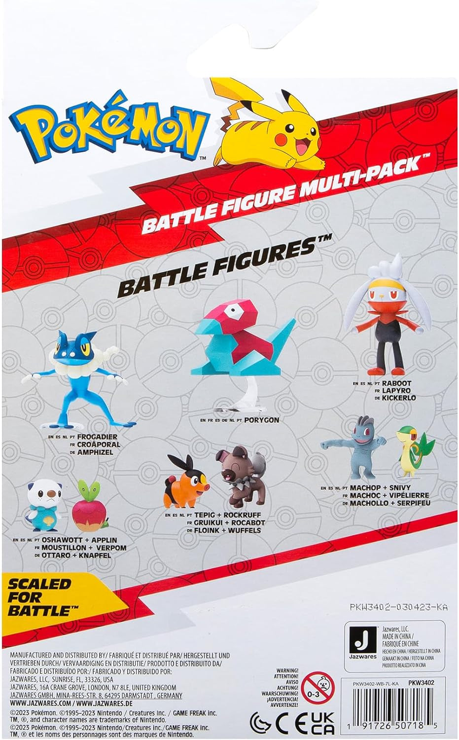 Pokémon PKW3402 - Battle Figure Multipack - 4-pak med Pikachu, Croc, Kwaks, Felori, officielle detaljerede figurer, 5 cm hver Action figurer Naty Shop