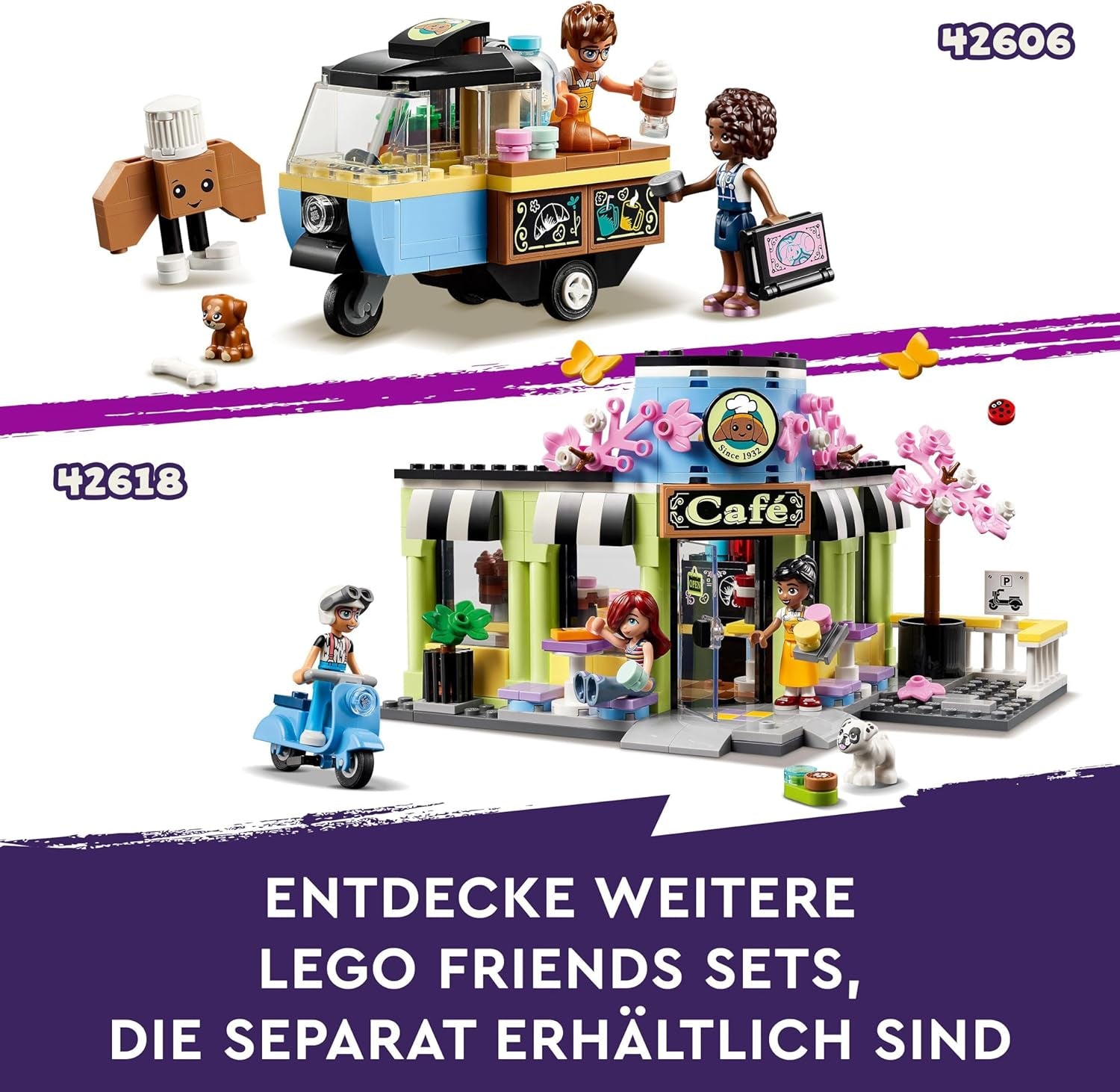 LEGO Friends Heartlake City Café, legetøj til børn, legetøjsbageri, gaveidé til piger og drenge 6+, sæt med 3 legefigurer og hundefigur 42618 Byggesæt Besuche den LEGO-Store