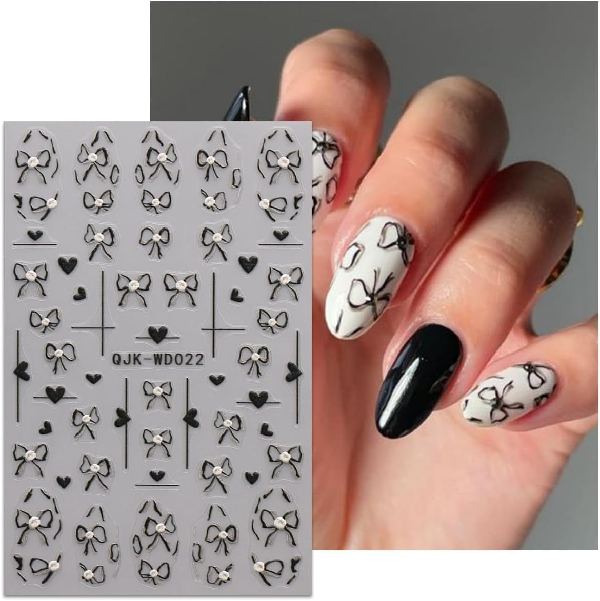 JMEOWIO Nagelsticker Bunte Herz Schleife 6 Blad Neglekunstklistermærke Selbstklebend Nagelaufkleber Dekoration Nageldesign Zubehör