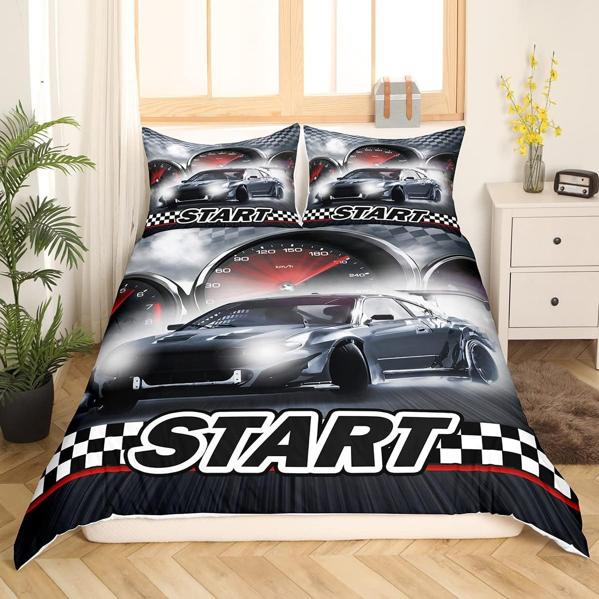 Jungen Cartoon Auto Sengetøj Sæt 135X200,Kinder Bau Fahrzeuge Tröster Abdeckung Für Kind Kleinkind Teens,Dinosaurier Bettbezug,Traktor Maschinerie Bagger Bettdecke Abdeckung,Lkw Autos Bedtuchen Naty Shop Multi 6 135*200+80*80*1