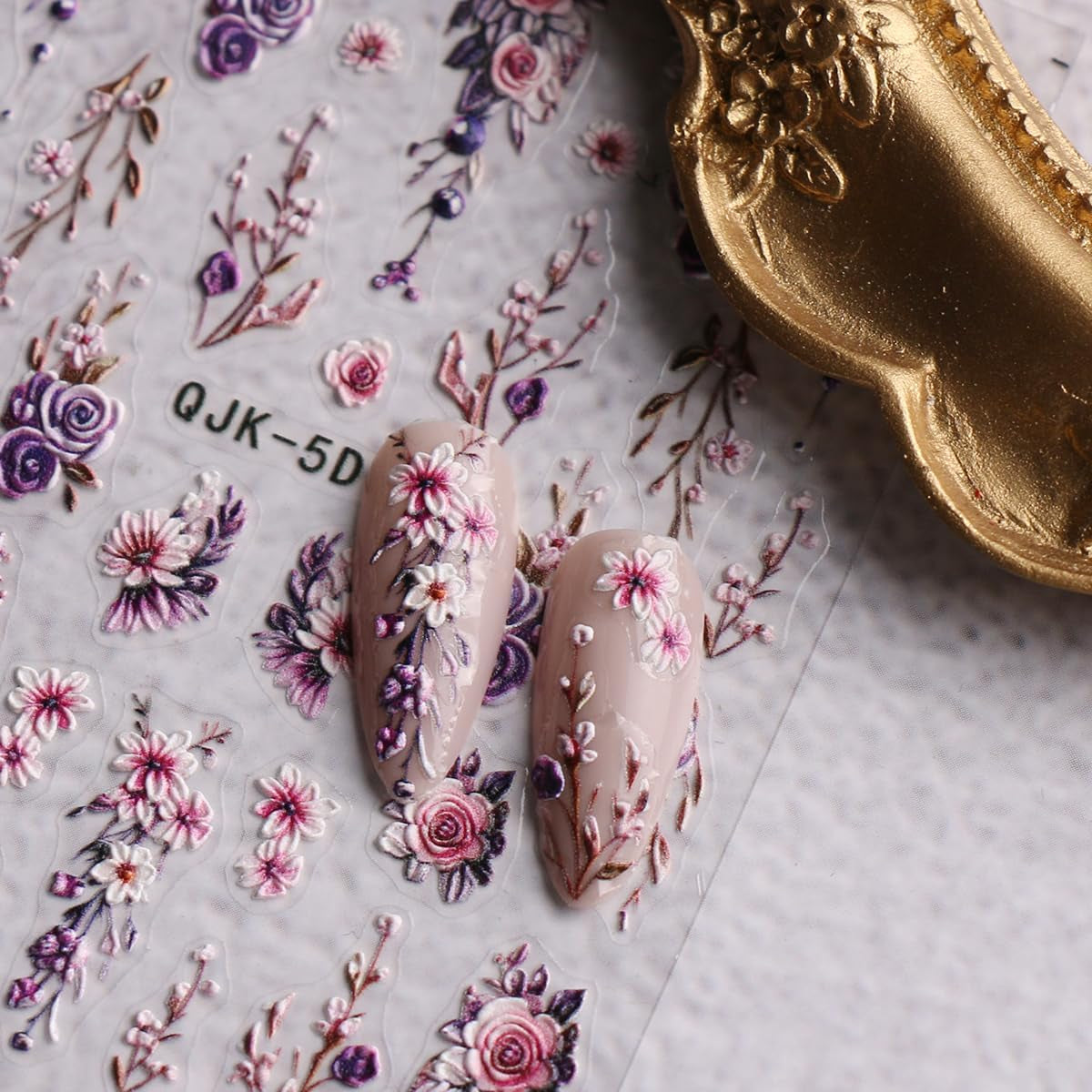 JMEOWIO 3D Nagelsticker Blumen Nail Art Sticker Selbstklebend Nagelaufkleber 5D Stereoskopisk Frühling Sommer Dekoration Nageldesign Zubehör 4 Blatt