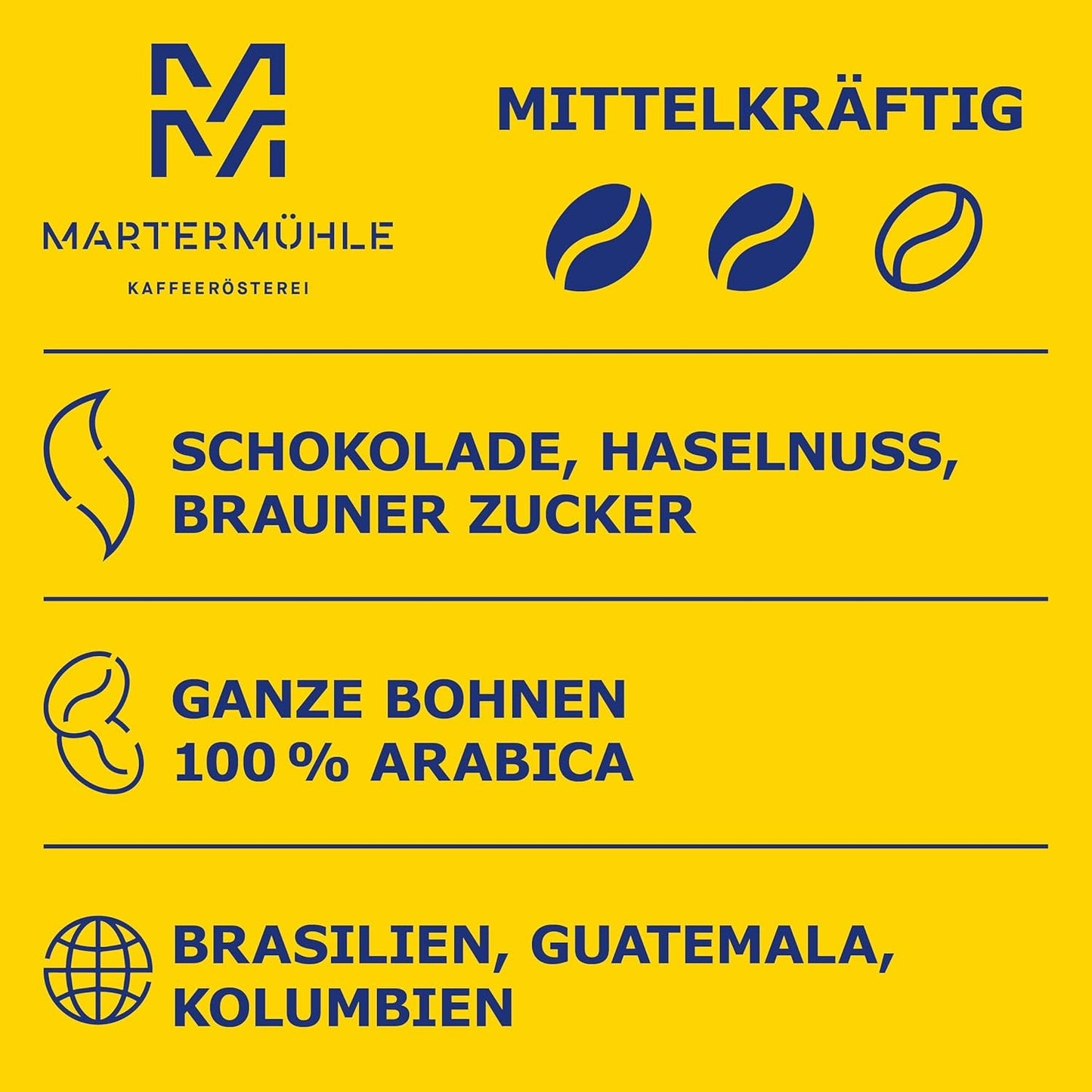 Martermühle Café Crème Kaffeebohnen 500g mittelkräftig I Arabica I Smagsstoffer: Brauner Zucker, Haselnuss, Schokolade I Ganze Kaffeebohnen schonend geröstet, säurearm