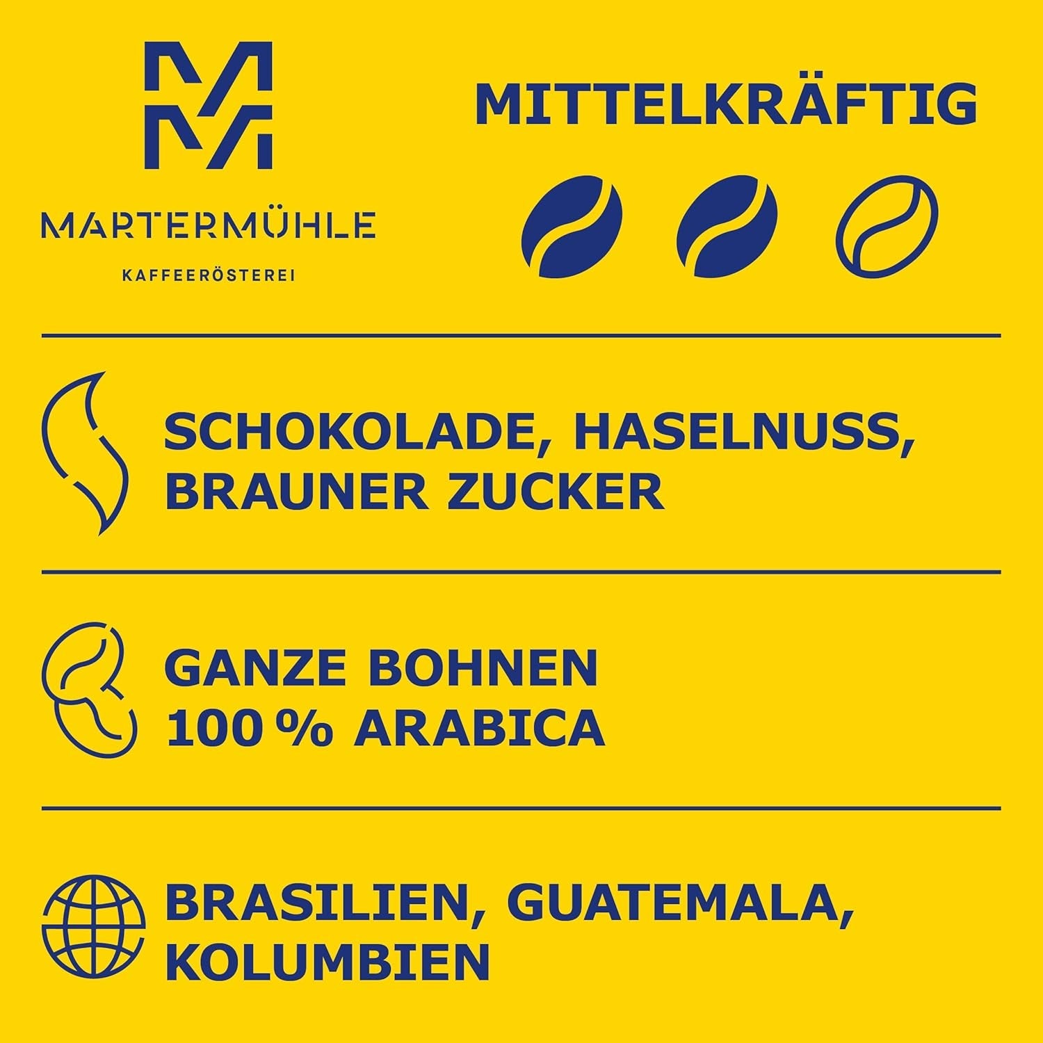 Martermühle Café Crème Kaffeebohnen 500g mittelkräftig I Arabica I Smagsstoffer: Brauner Zucker, Haselnuss, Schokolade I Ganze Kaffeebohnen schonend geröstet, säurearm