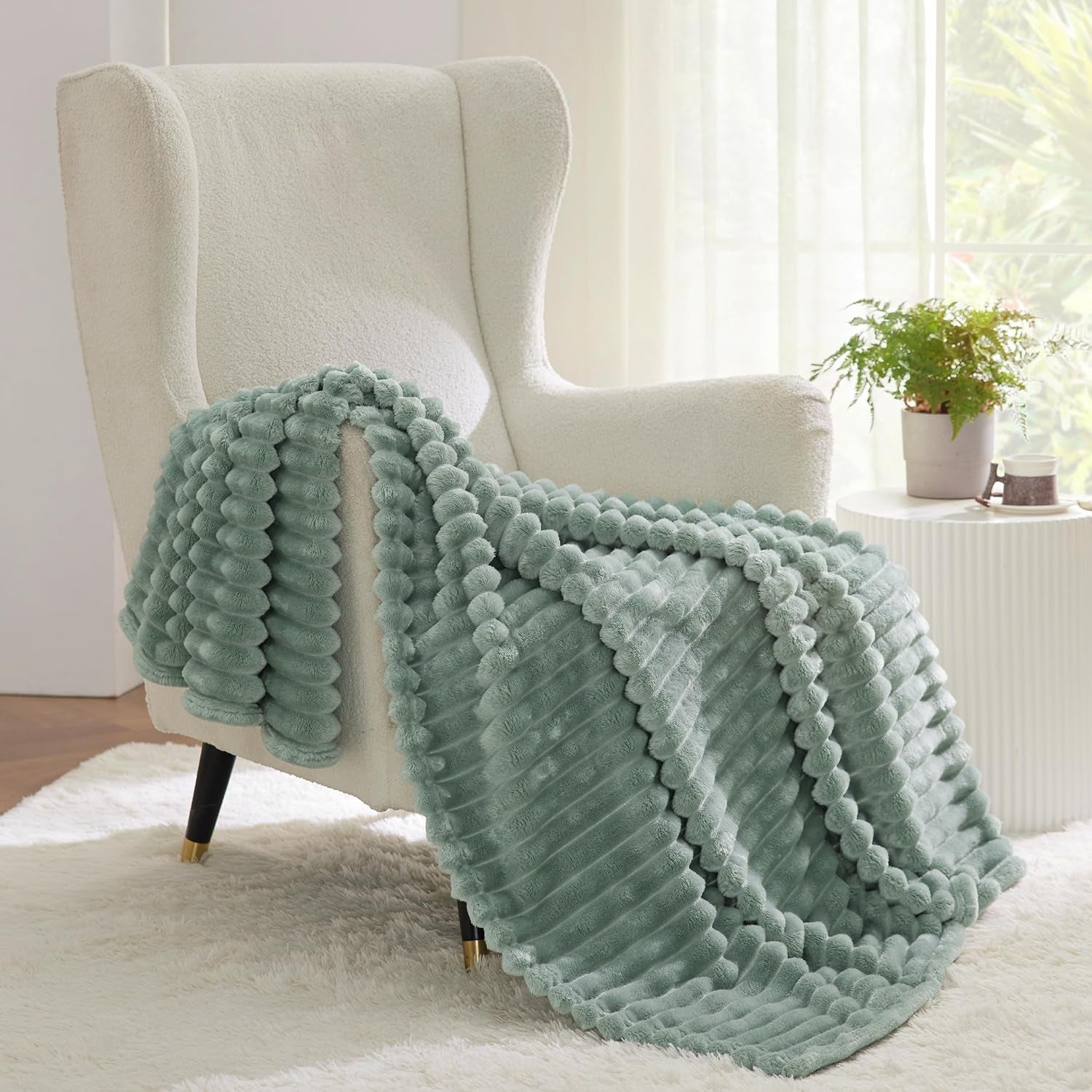 BEDSURE Sage Green Fleece tæppe til sofa - Super bløde hyggelige tæpper til kvinder, sødt lille tæppe til piger, 127 X 152 Cm senge og tæpper Beuche den BEDSURE-Store
