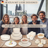 SÄNGER Key West | Stentøjsservisesæt 24-dele middagstallerkensæt til 6 6 middagstallerkener kornskåle Desserttallerkener Pasta skåle Creme servise med sandet tekstur | VÆRDIINDSAMLING