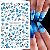 JMEOWIO Nagelsticker Schmetterling 8 Blätter Nagelaufkleber Selbstklebend Blau Schwarz Gold Schmetterling Nail Art Dekoration Nagel Design Tilbehør
