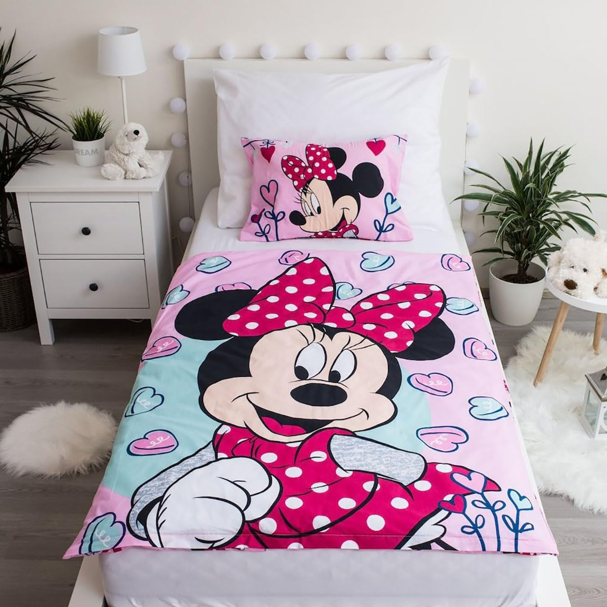 Disney Sengetøj, Minnie Mouse Pink Baby, 100 % bomuld Sengetøj med lynlås - Kids Naty Shop