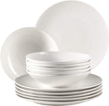 MÄSER 931461 Dalia Spisestel til 6 lavet af hotelporcelæn af høj kvalitet, hvid, tallerkensæt i 12 dele i vintage design, slidstærkt porcelæn