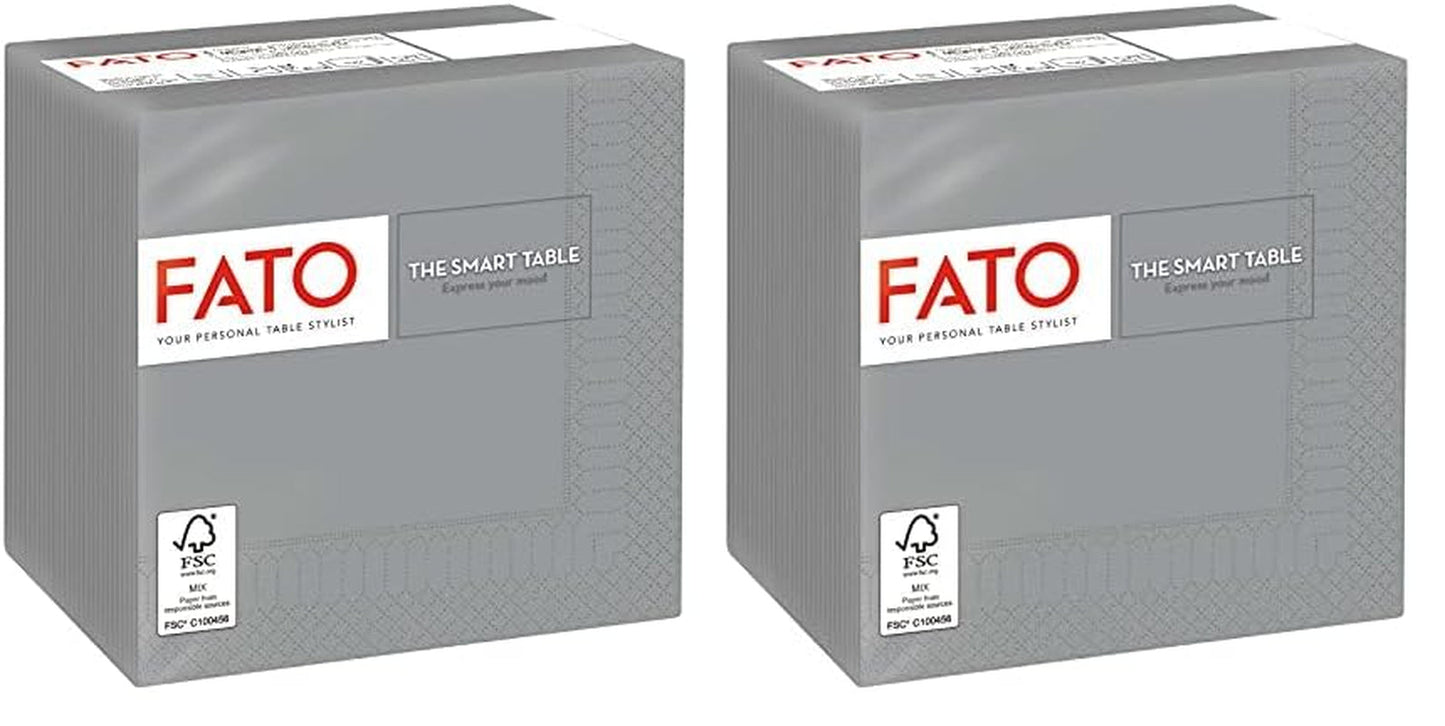 - Engangspapirsservietter, Ideel til forretter og cocktails, Pakke med 100 servietter, Størrelse 24X24, Foldet 4 gange, 2 lag, Grå farve, 100 % rent cellulosepapir, Fsc-certifikat