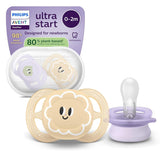 Philips AVENT Ultra Start natsut, ortodontisk sut til nyfødte, Glow in the Dark, BPA-fri, med steriliseringsbeholder, Twin Pack, Moon, Star, SCF075/07