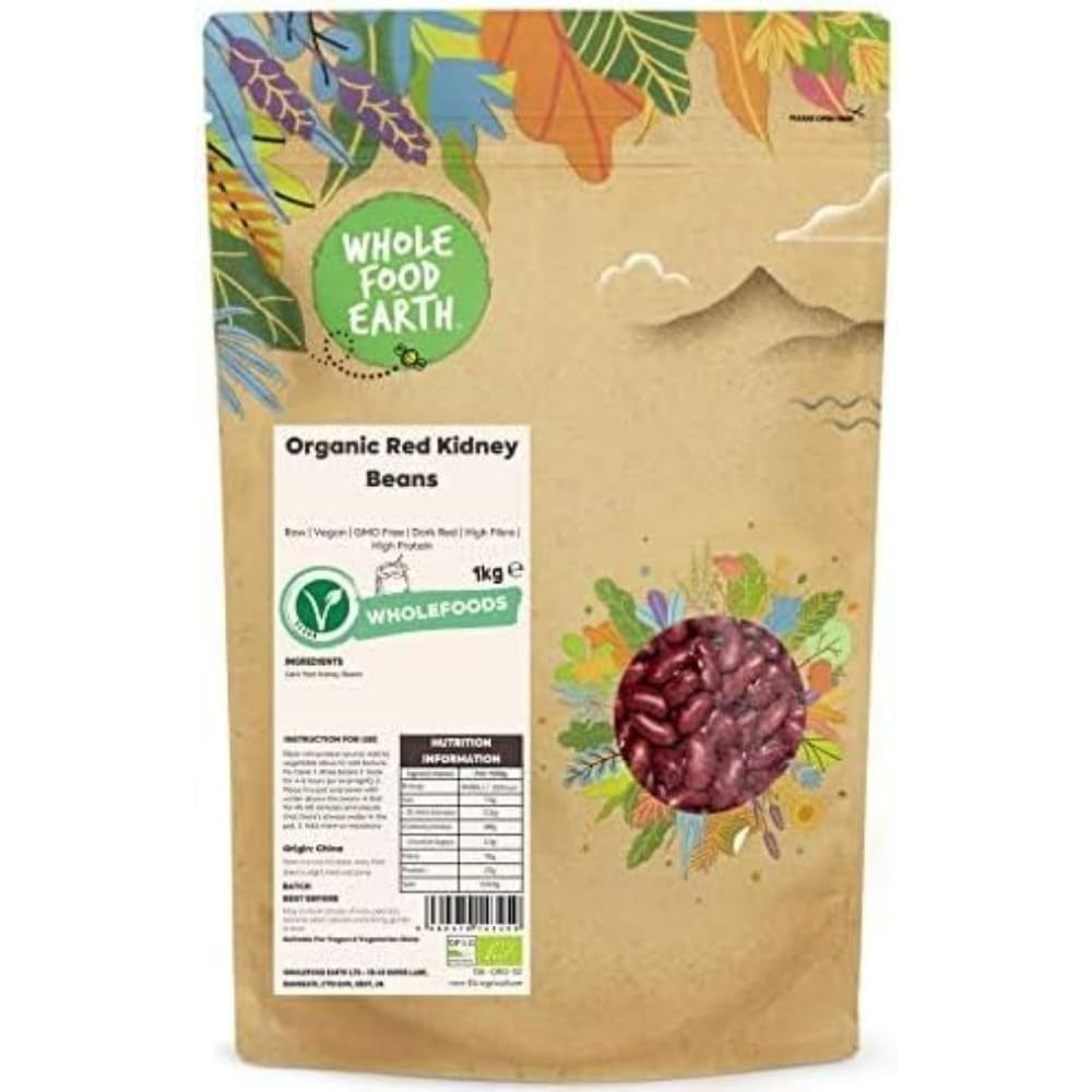 Røde bønner Wholefood Jord Økologisk 1kg Rå | Vegansk | Ikke-GMO | Mørkerød | Rig på fibre | Rig på protein | Certificeret økologisk