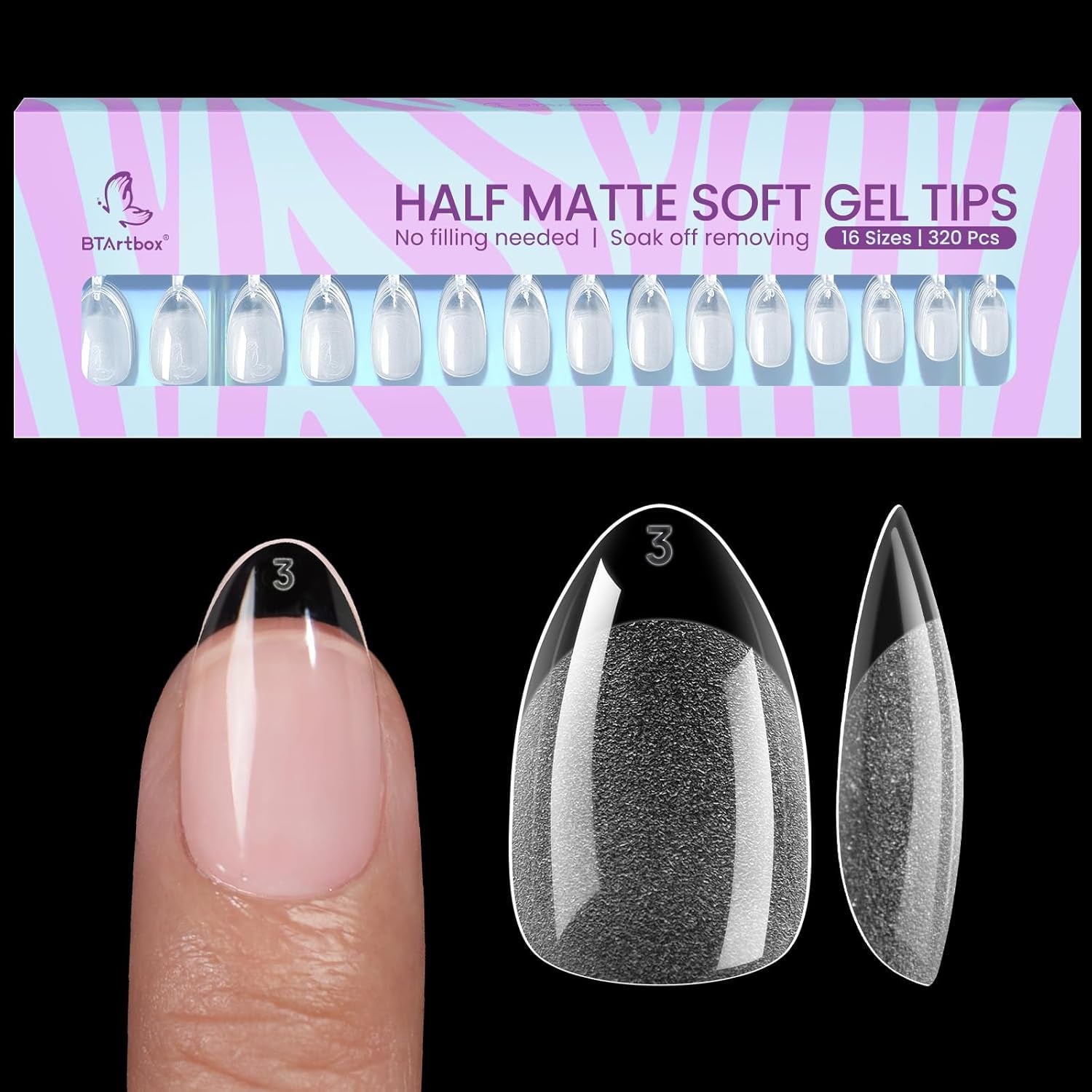 Btartbox Extra Short Mandel Neglespidser - Full Cover Gel X Soft XS Gel Neglespidser - Forformede Semi-Mat Til Brede Negle Salon 320 Stk