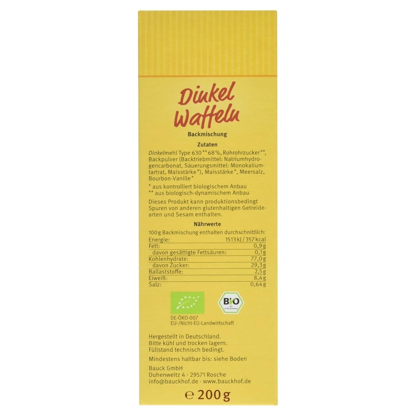 Demeter Bauck Hof Bio Dinkel vaffel, 200 G blanding til bagning og madlavning Naty Shop