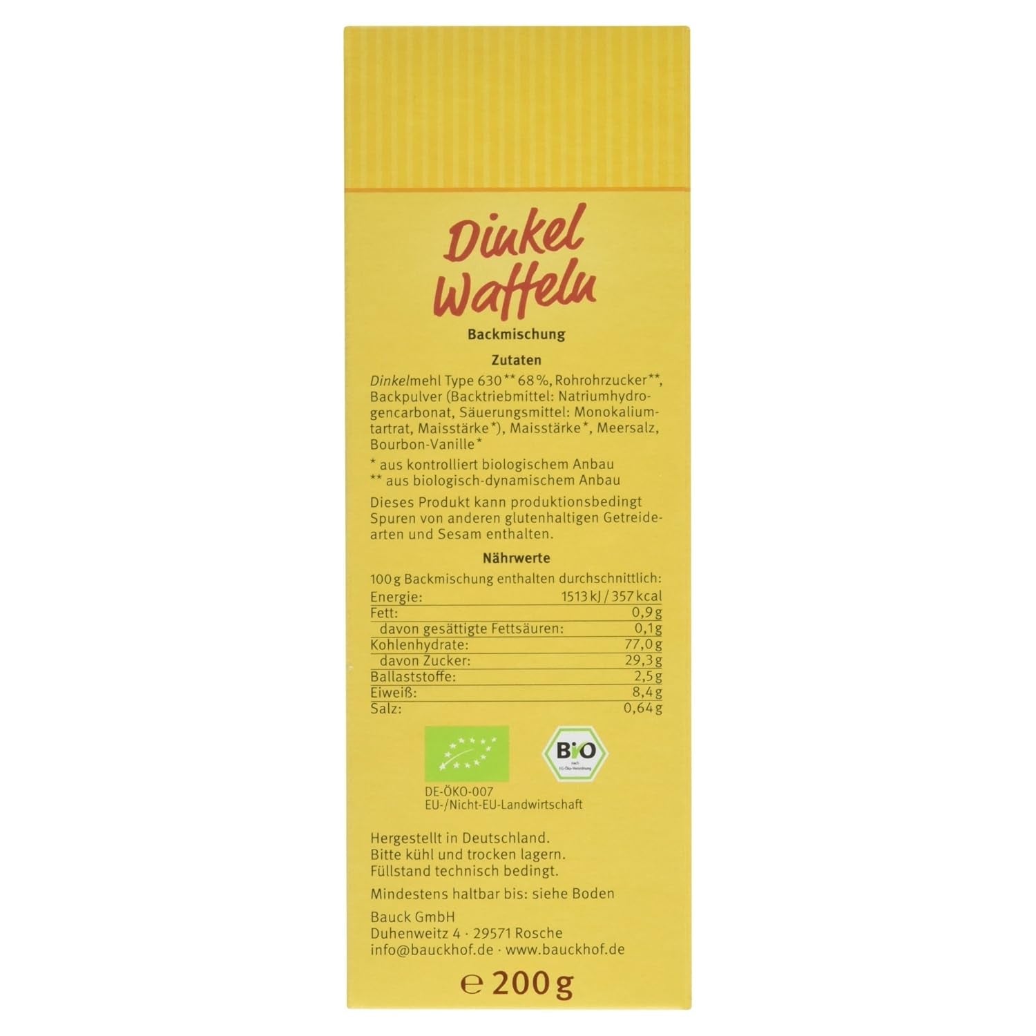Demeter Bauck Hof Bio Dinkel vaffel, 200 G blanding til bagning og madlavning Naty Shop