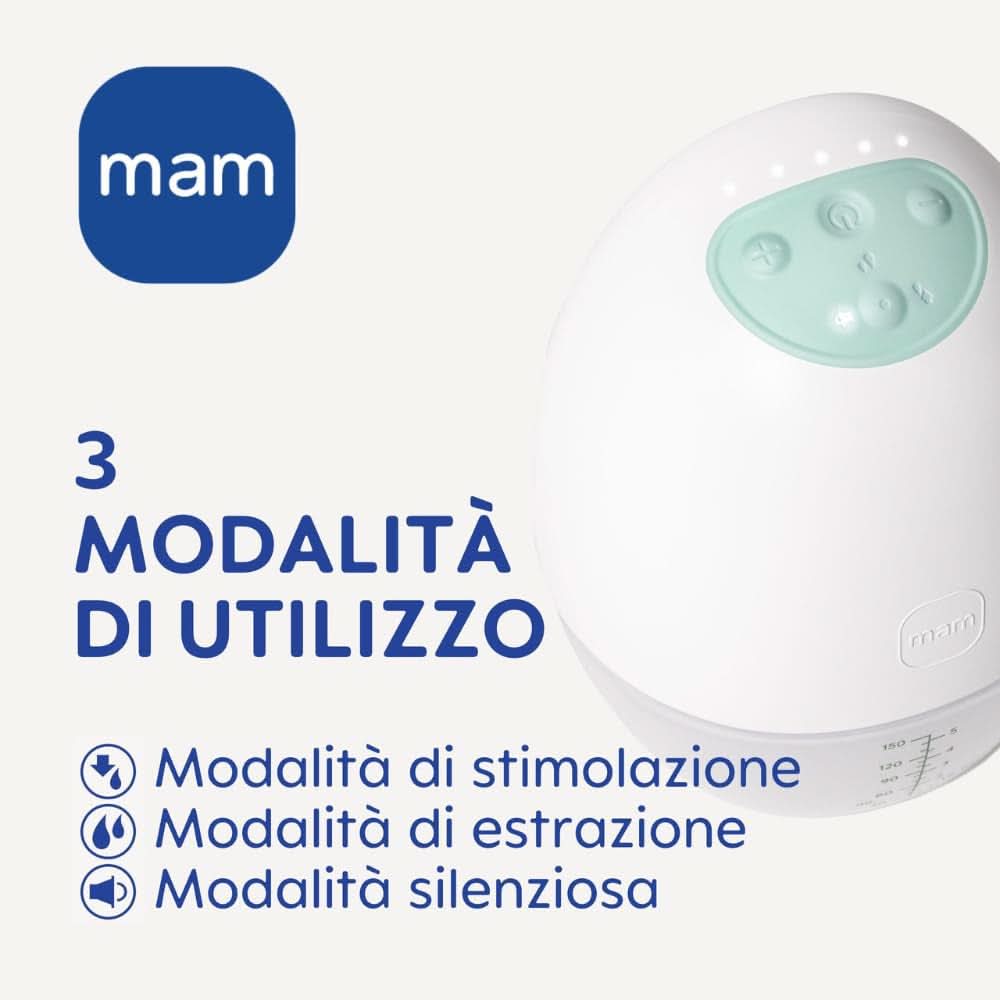 MAM Move Bærbar brystpumpe med 3 driftstilstande og 5 intensitetsniveauer, Skinsoft silikonehylster, justerbar til 4 størrelser Tilbehør Mad og amning Bebe Naty Shop