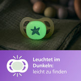 Philips AVENT Ultra Start natsut, ortodontisk sut til nyfødte, Glow in the Dark, BPA-fri, med steriliseringsbeholder, Twin Pack, Moon, Star, SCF075/07
