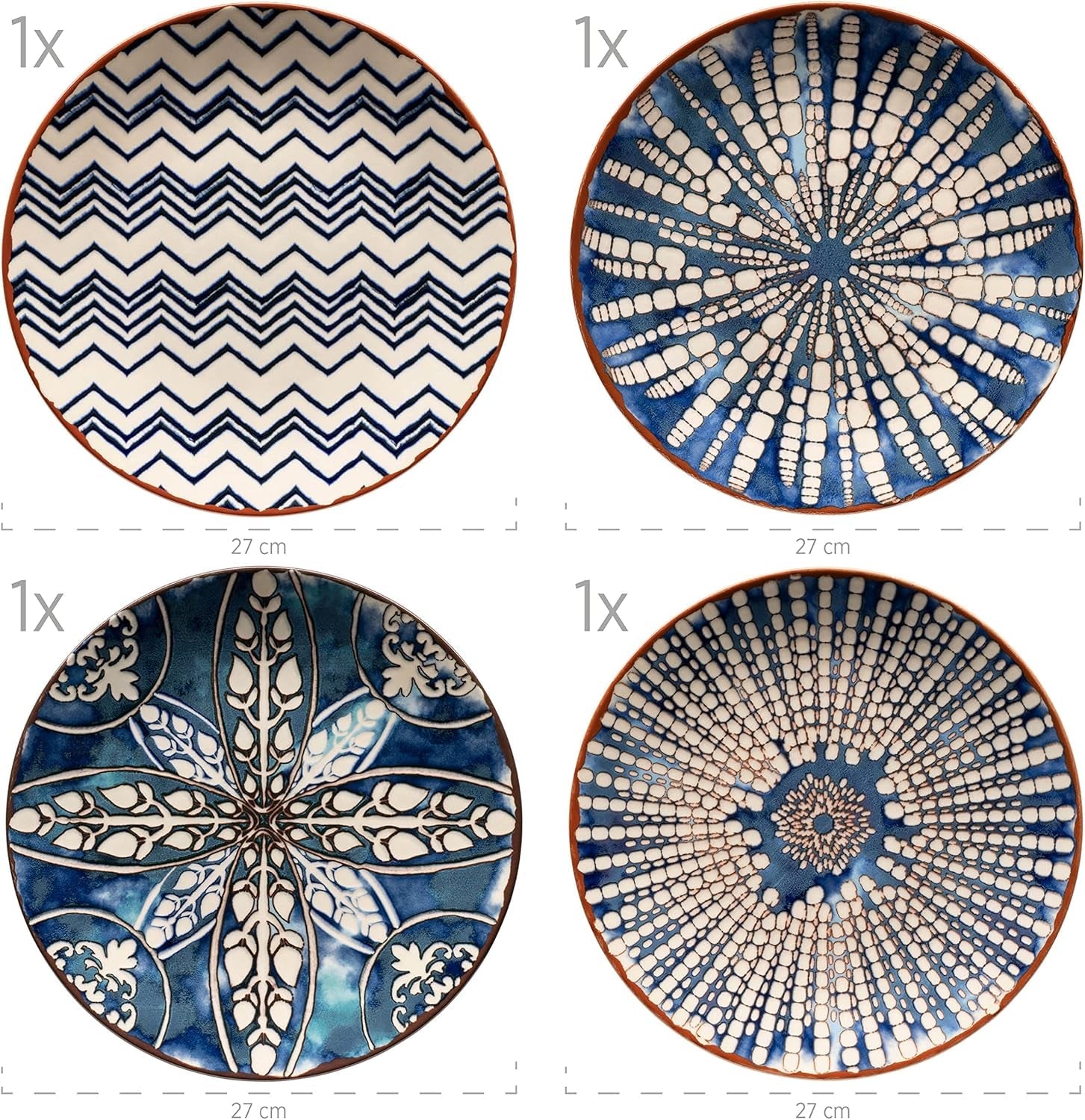 MÄSER 934017 Iberico Blue 4-personers middagssæt, 12 dele, maurisk stil, forskellige vintagedesigns i hvid og blå, keramik