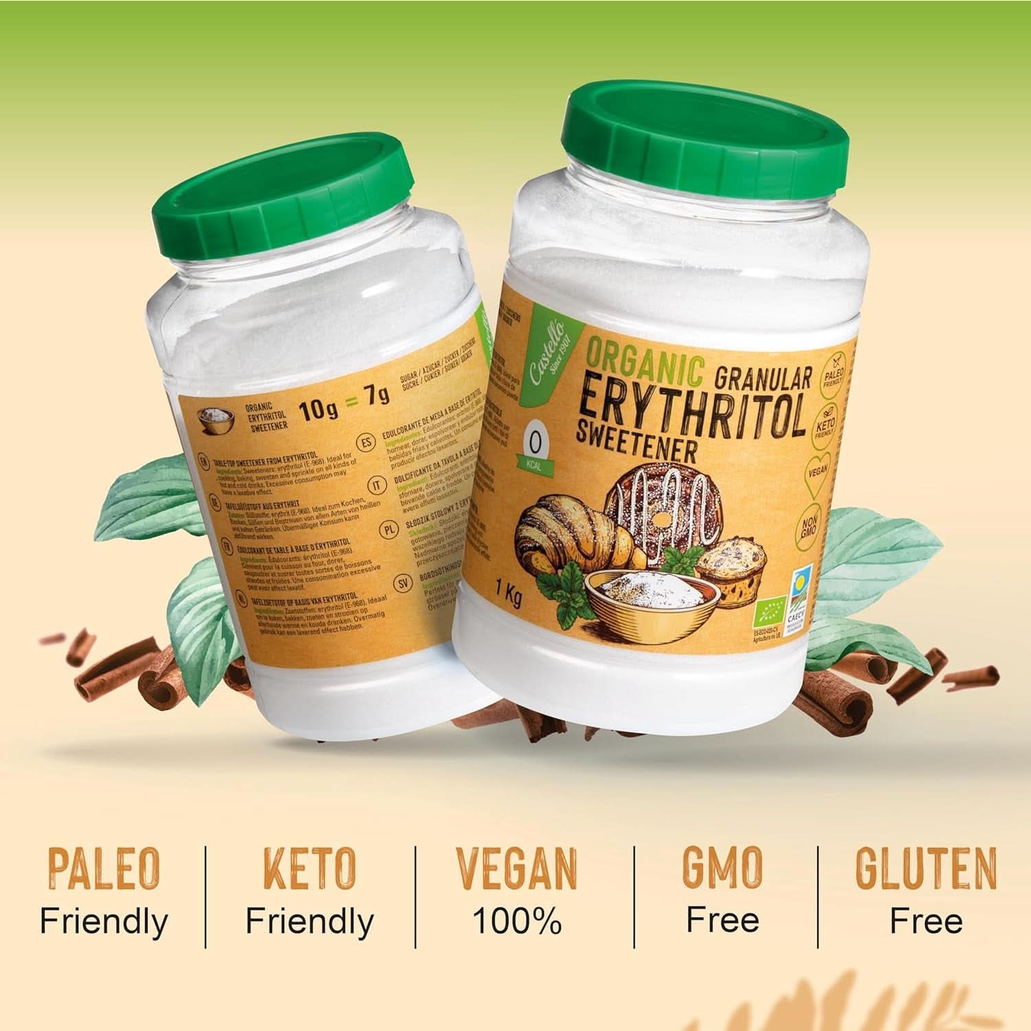 Naturlig økologisk erythritol, 10G = 7G sukker, 1 kg sødemidler Naty Shop