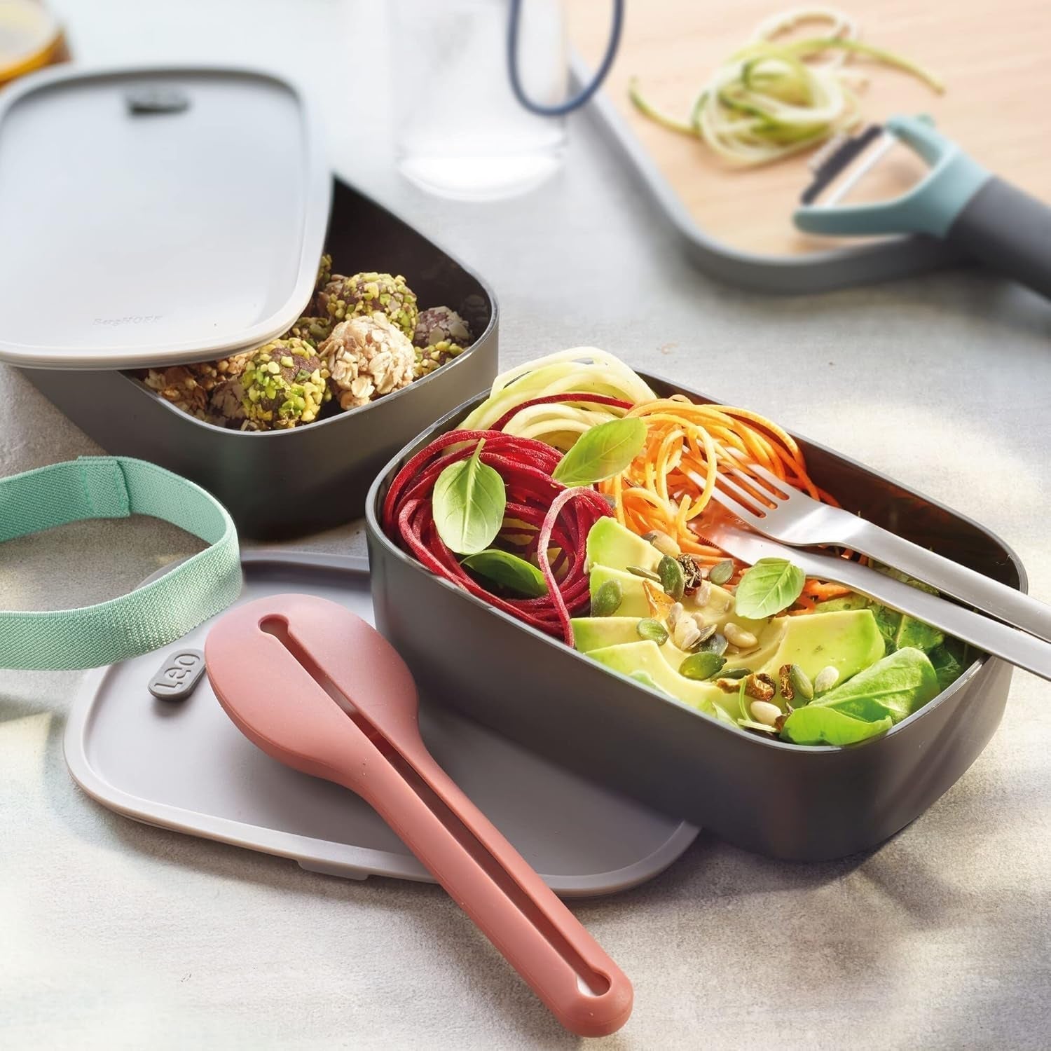 BergHoff dobbelt bento-boks - Leo (madkassesæt 19x12,5x9 cm, to kasser, mikroovnsikker, lufttæt forsegling, opvaskemaskine-tål, ideel til snacks / snacks / salat) 3950126 Madopbevaringsbokse Naty Shop