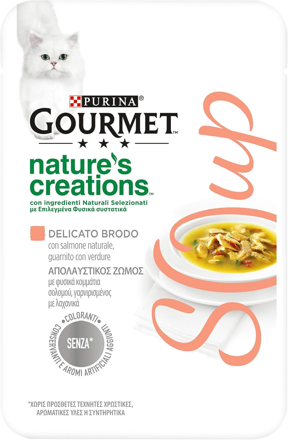 Crystal Delicate Suppenfond for die Katze, mit natürlichem Lachs, garniert med Gemüse, 40 g, 32 Stück
