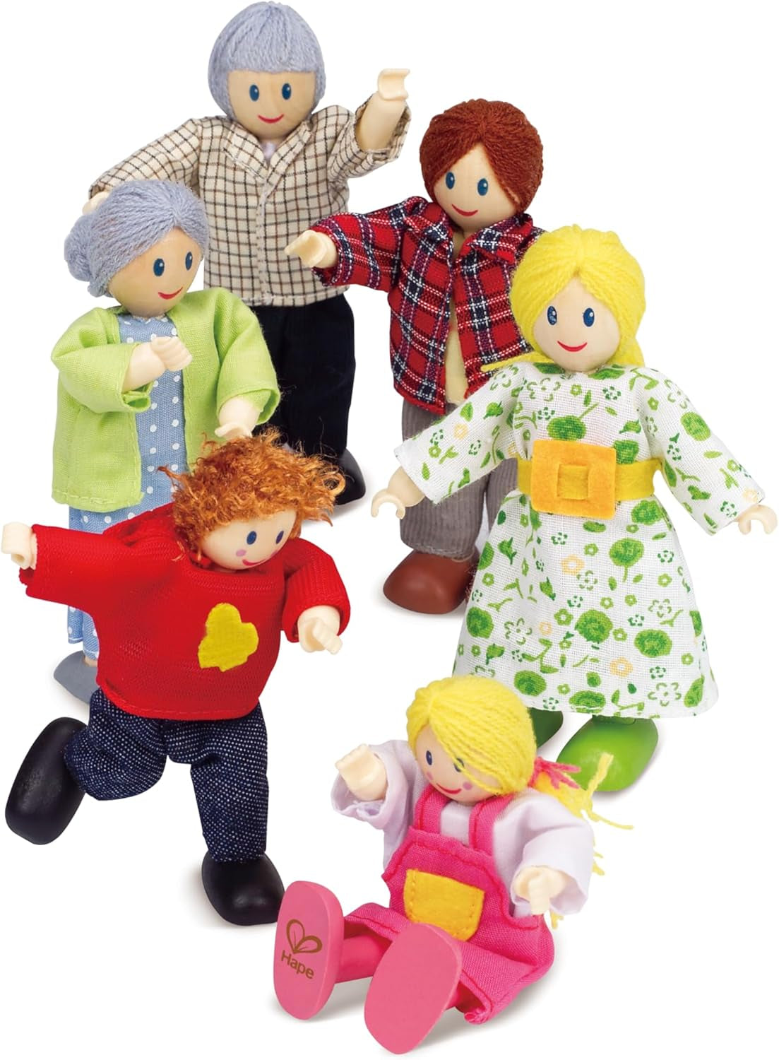 Hape Dukkefamilie prisvindende dukkehussæt, unikt trædukkehustilbehør, fantasifuld leg, 6 dukkefamiliemedlemmer, fra 3 år og opefter
